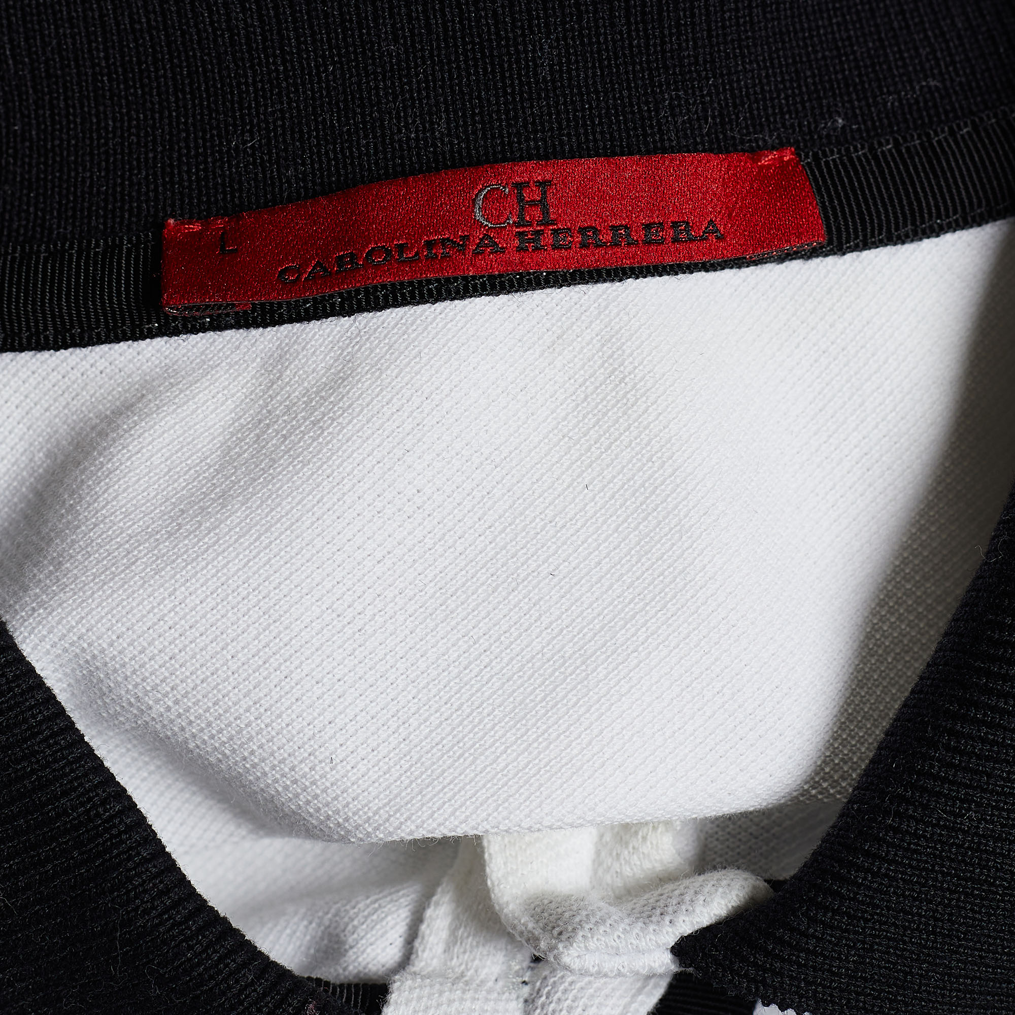CH Carolina Herrera White Pique Knit Ruffled Polo Top L
