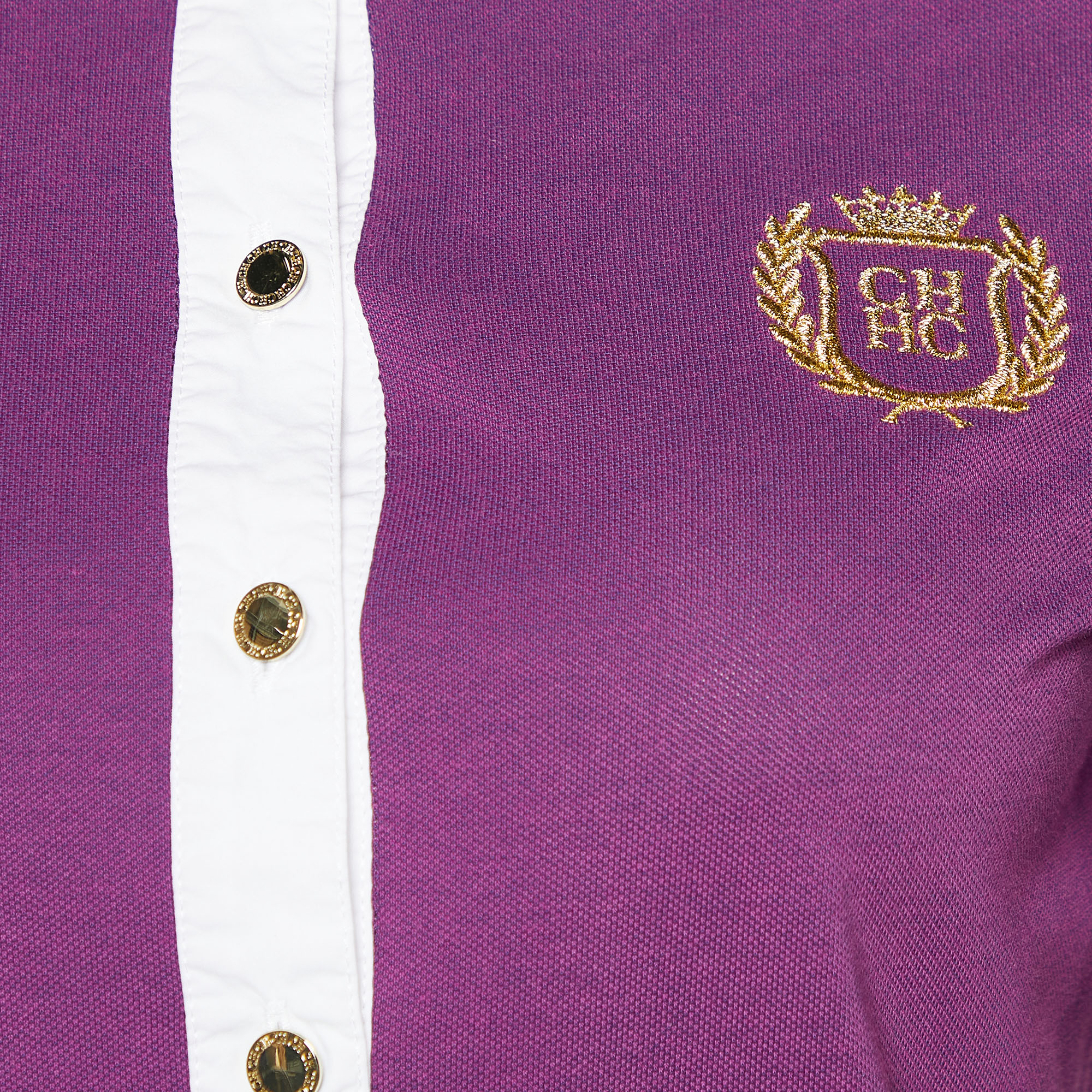 CH Carolina Herrera Purple Cotton Pique Contrast Detail Polo T-Shirt S