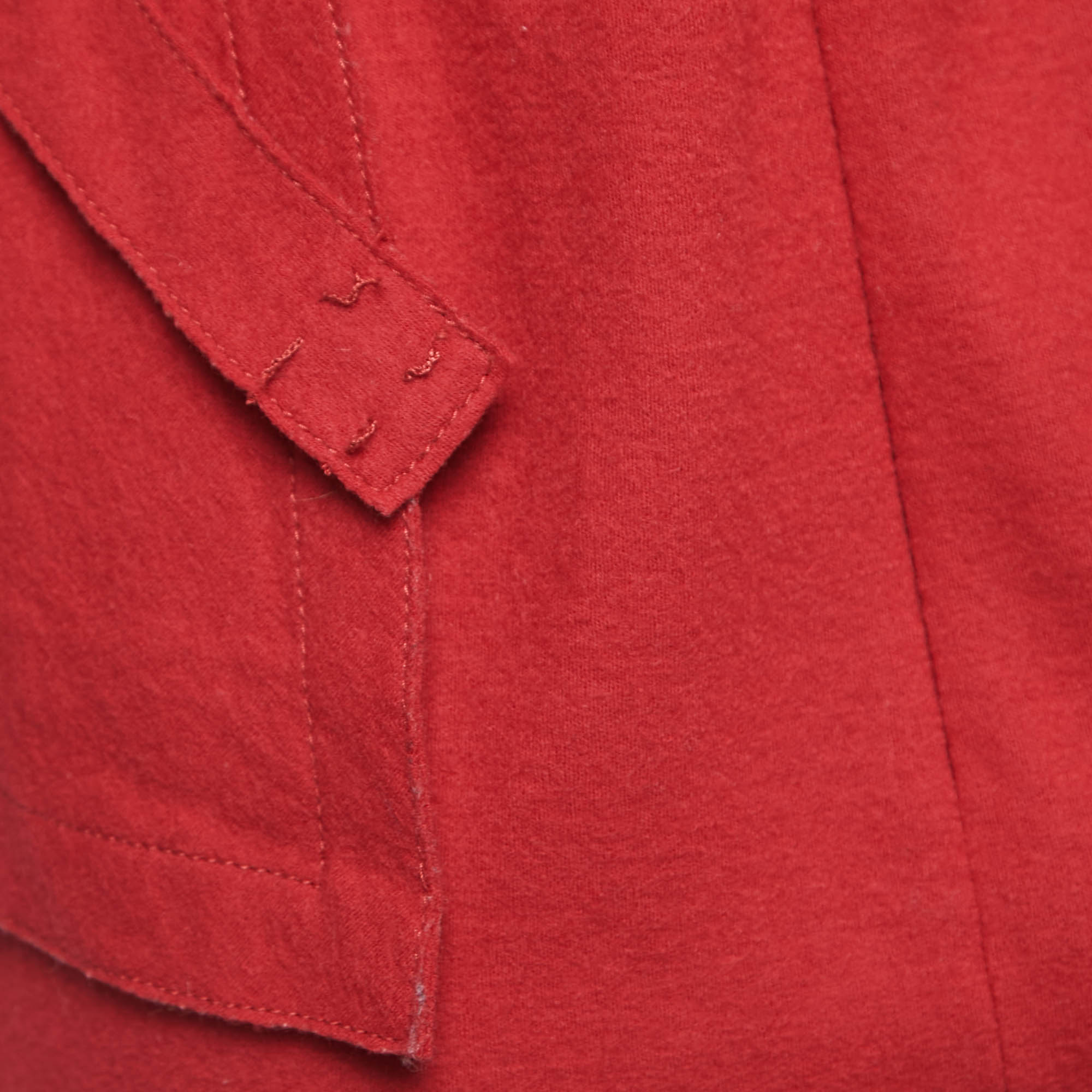 CH Carolina Herrera Red Wool Drape Detail Sleeveless Belted Short Dress S