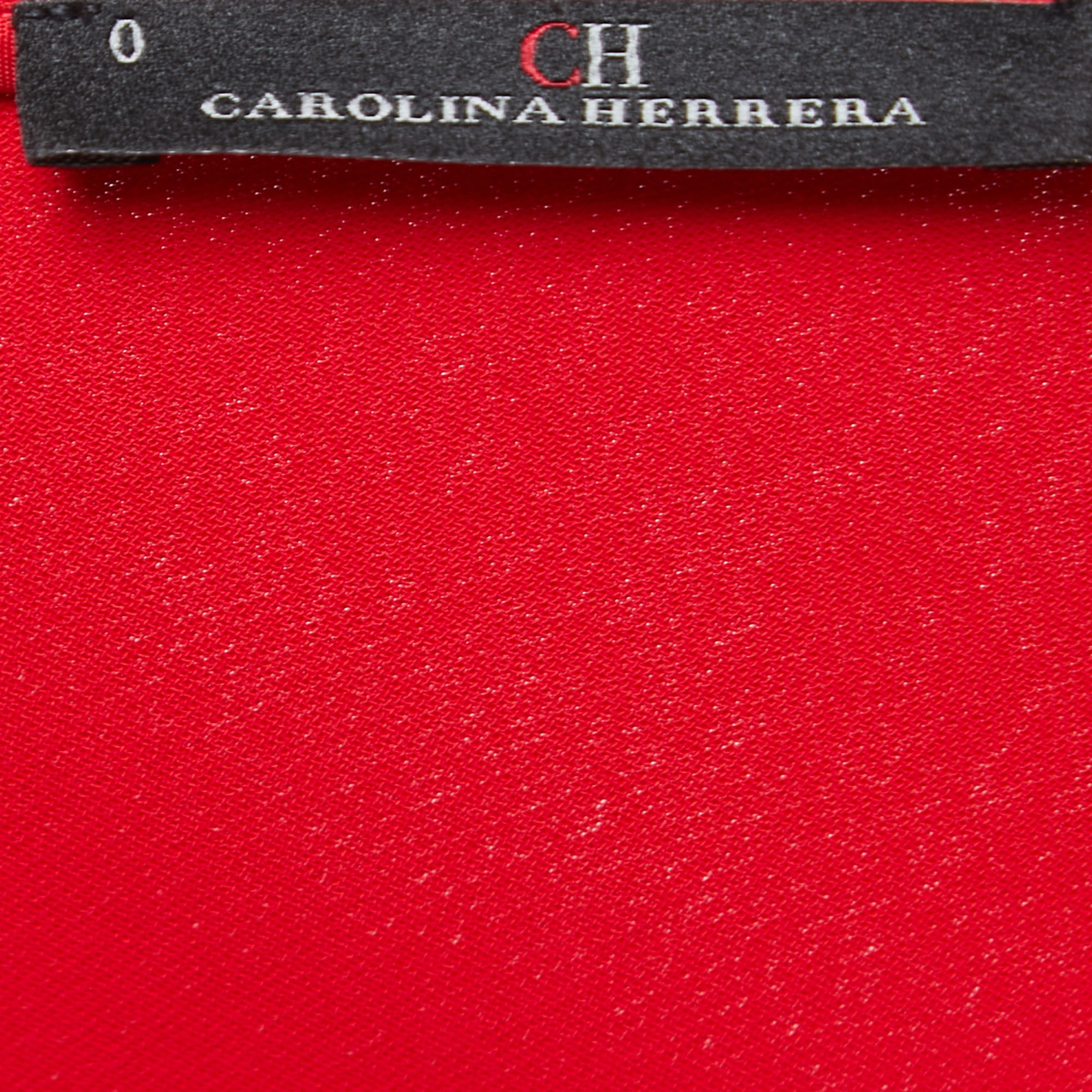 CH Carolina Herrera Red Crepe Knotted Sleeve Detail Top XS