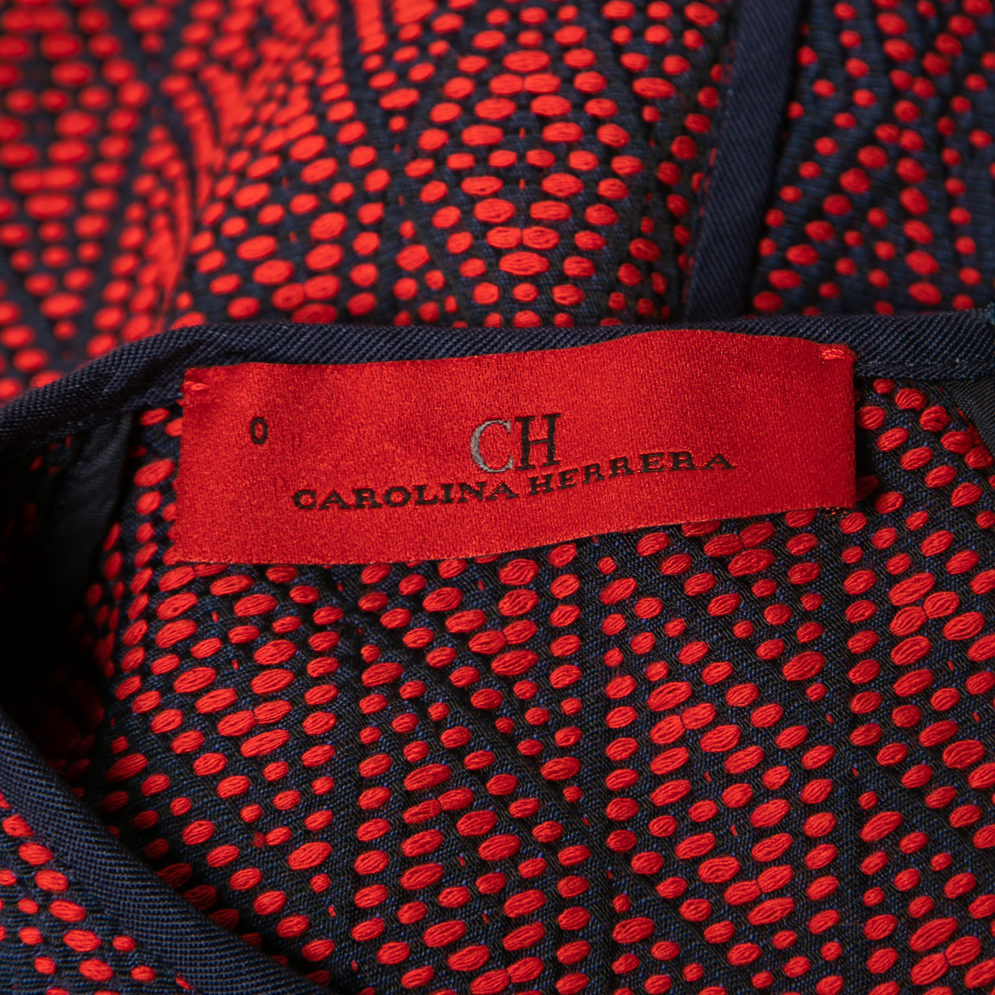 CH Carolina Herrera Red/Blue Cotton Diamond Embroidered Sleeveless Dress XS