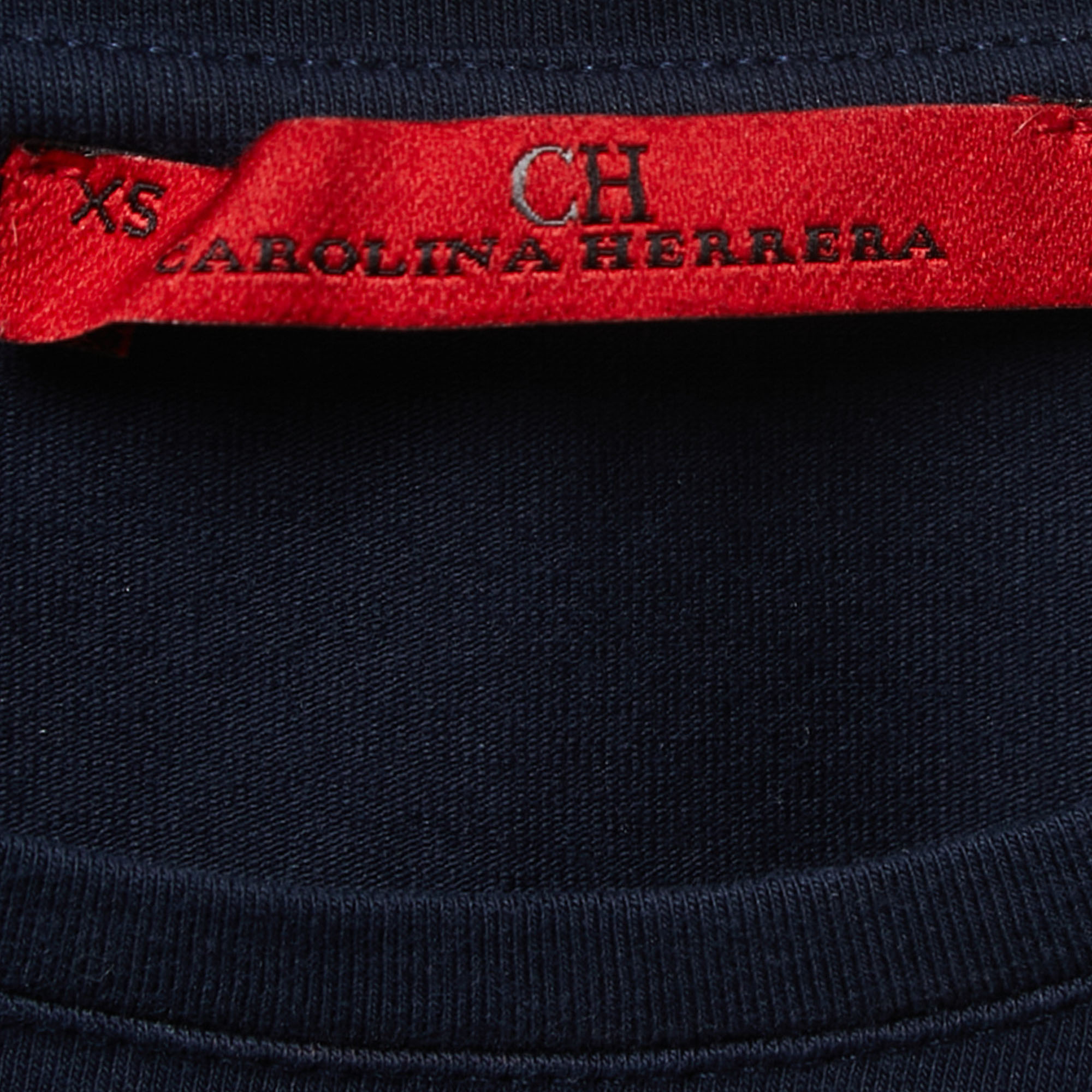 CH Carolina Herrera Navy Blue Logo Patch Cotton Crew Neck Short Sleeve T-Shirt XS