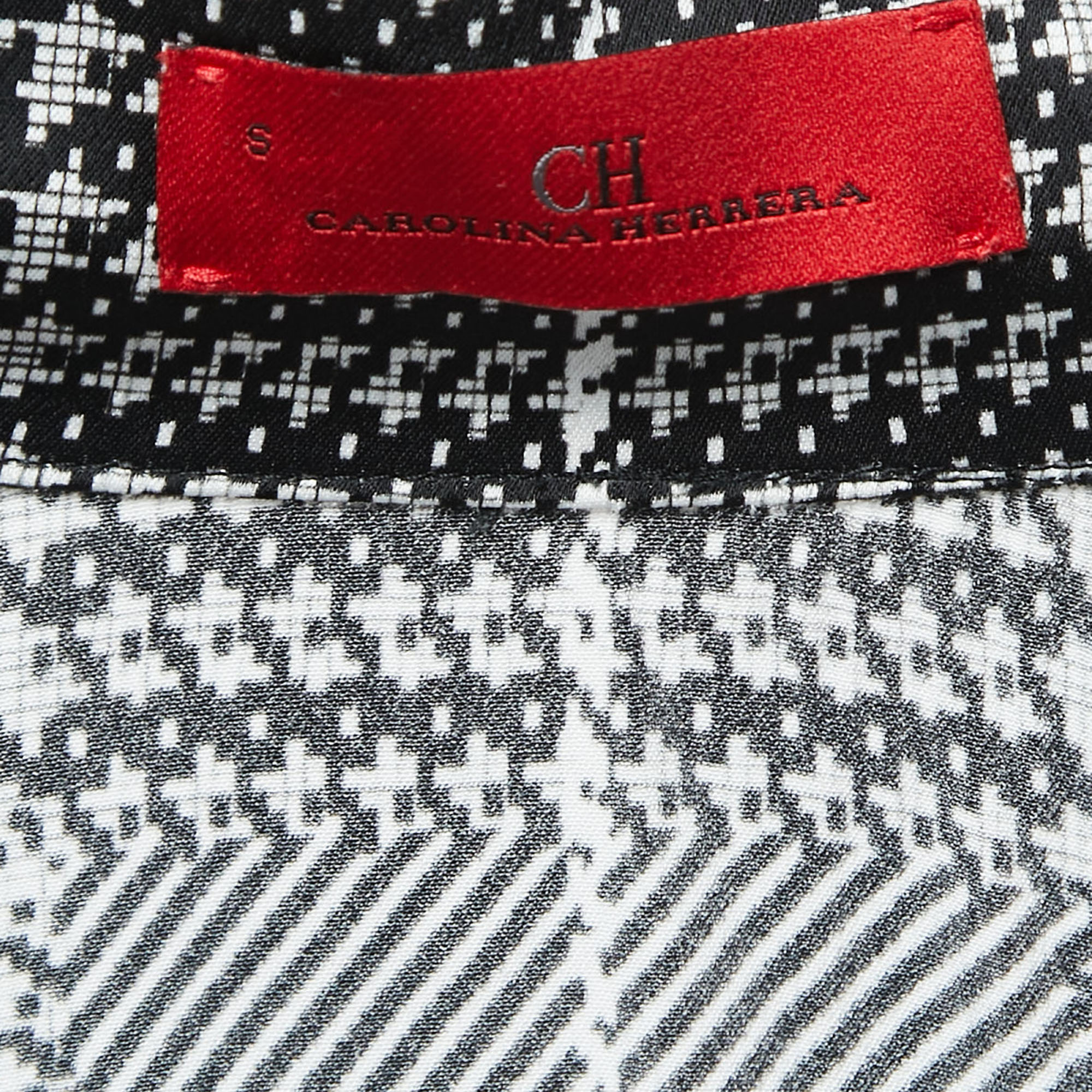 CH Carolina Herrera Black Patterned Crepe Shirt Blouse S