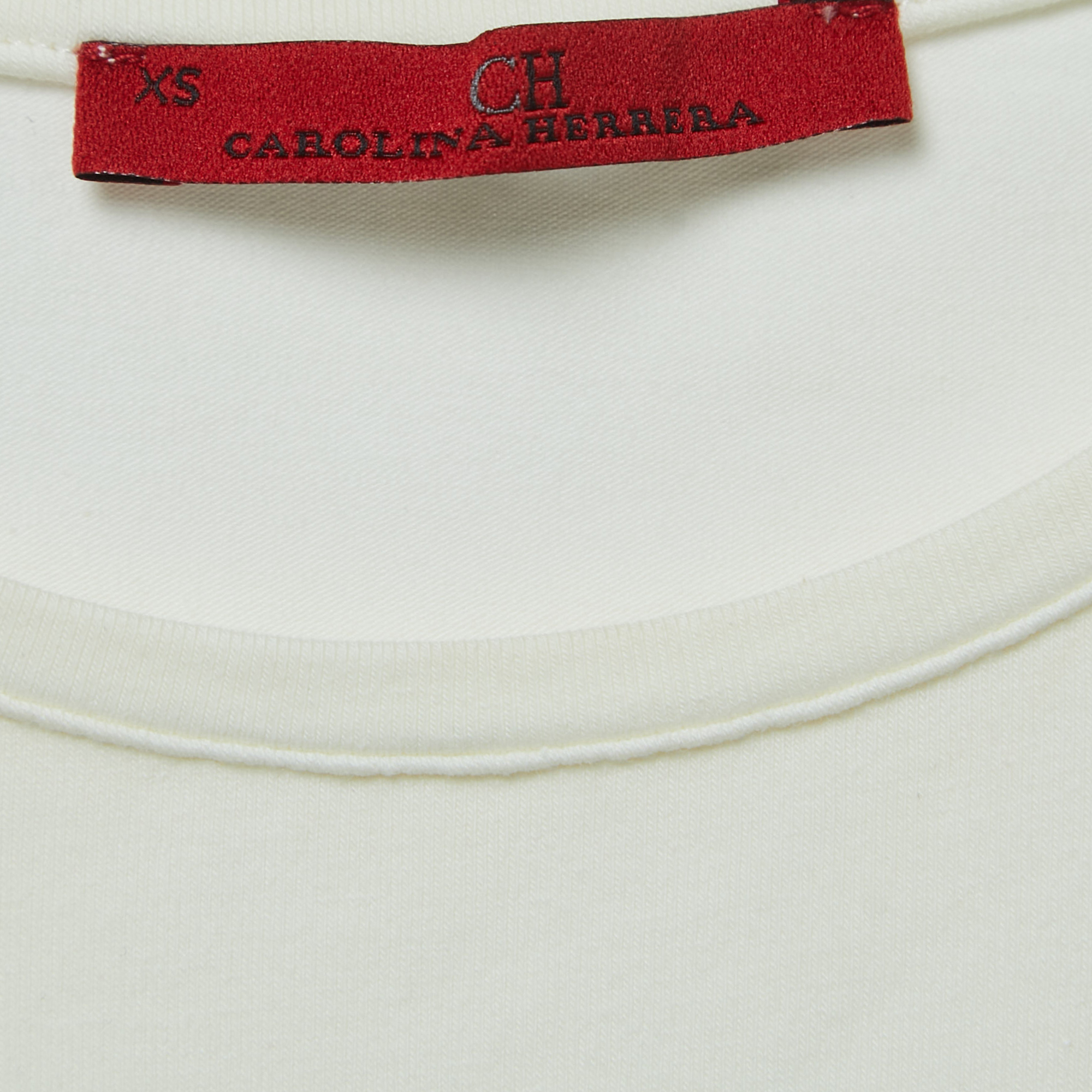 CH Carolina Herrera Cream Cotton Sequin Detailed Short Sleeve T-Shirt XS