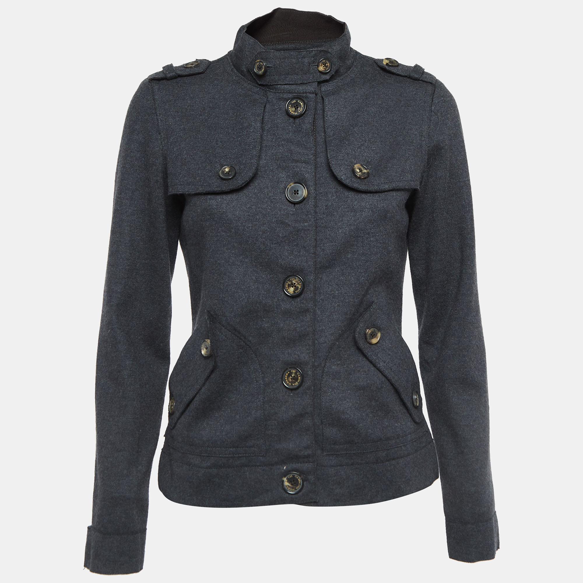 Ch carolina herrera grey wool button front jacket m