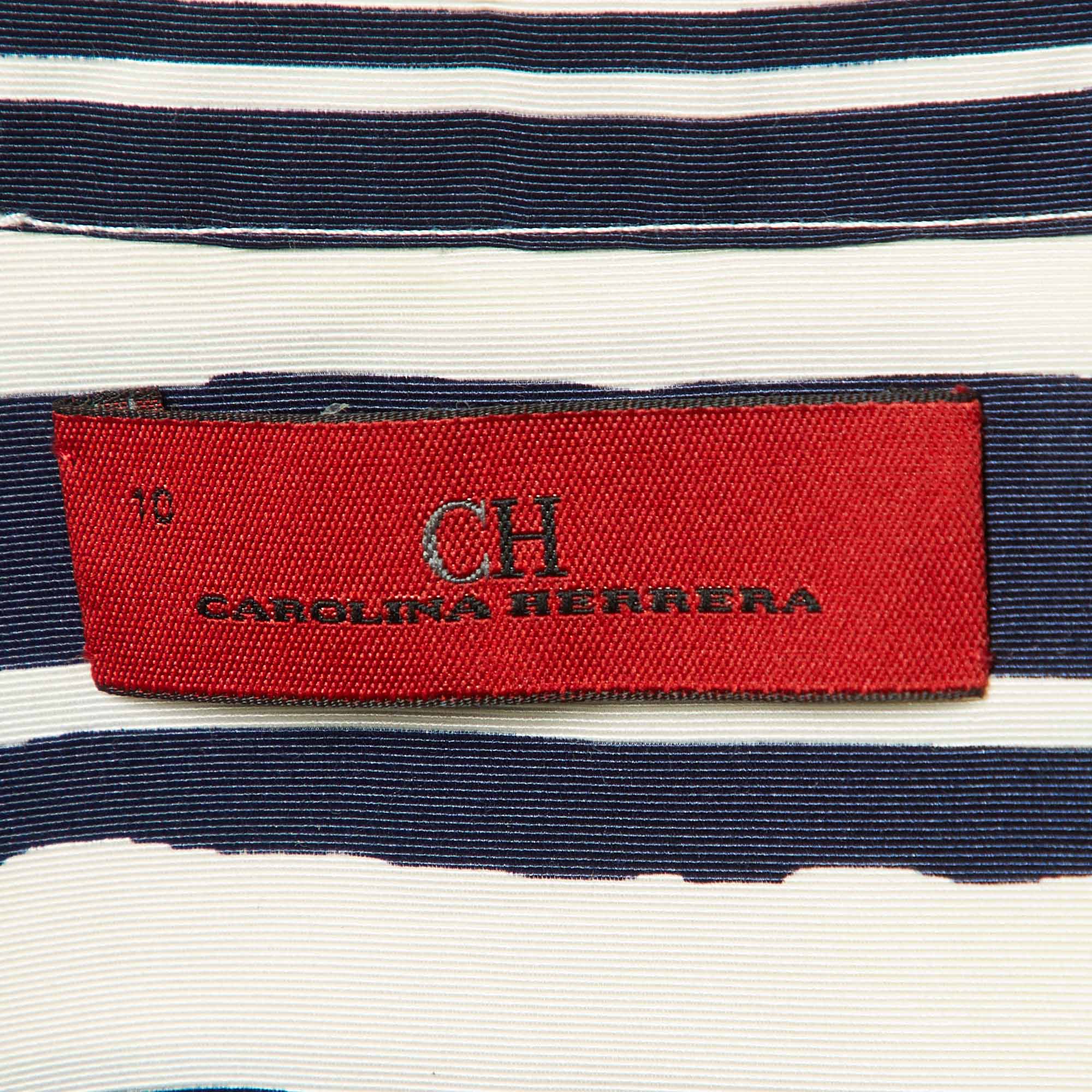 CH Carolina Herrera Navy Blue Striped Silk-Blend Mini Dress L