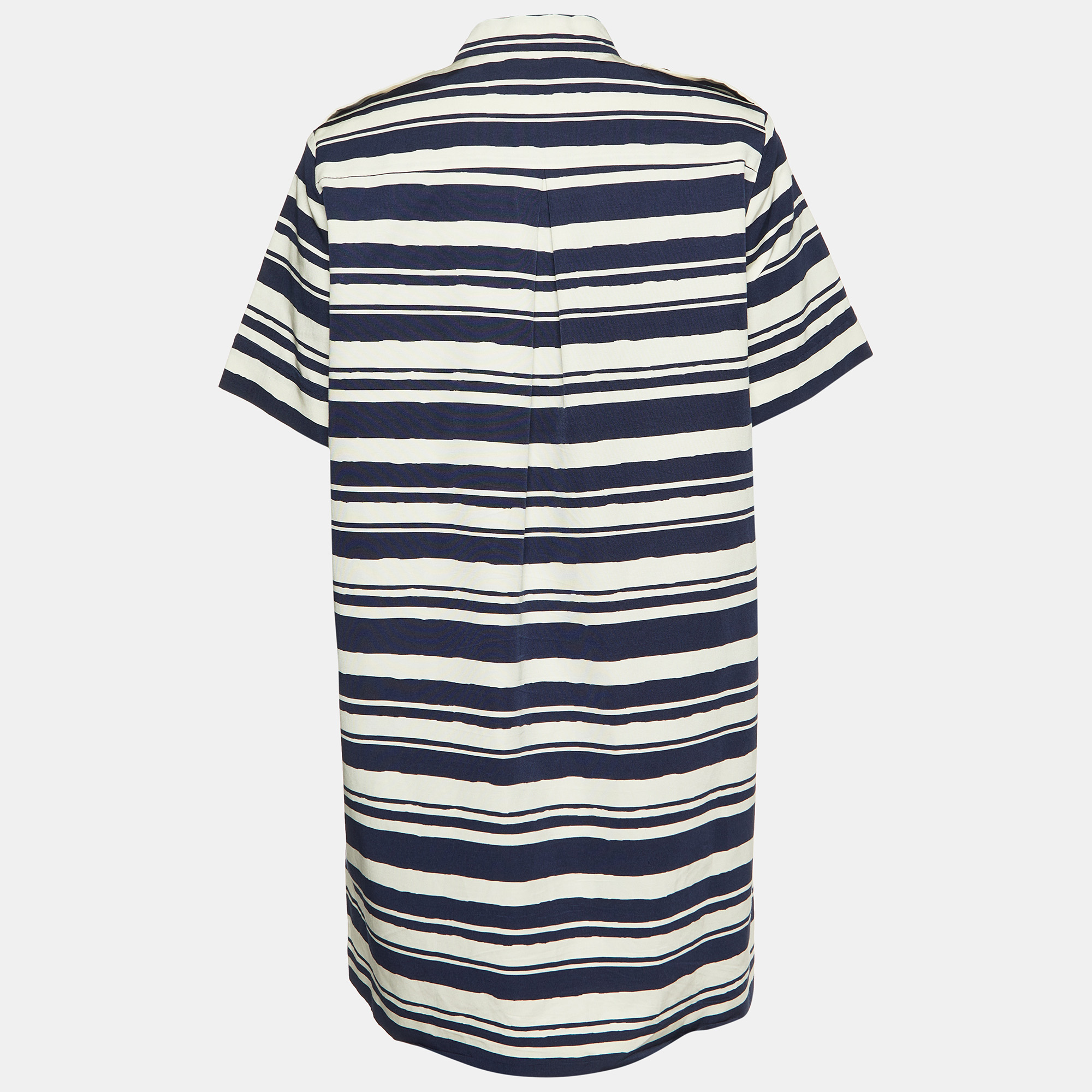 CH Carolina Herrera Navy Blue Striped Silk-Blend Mini Dress L