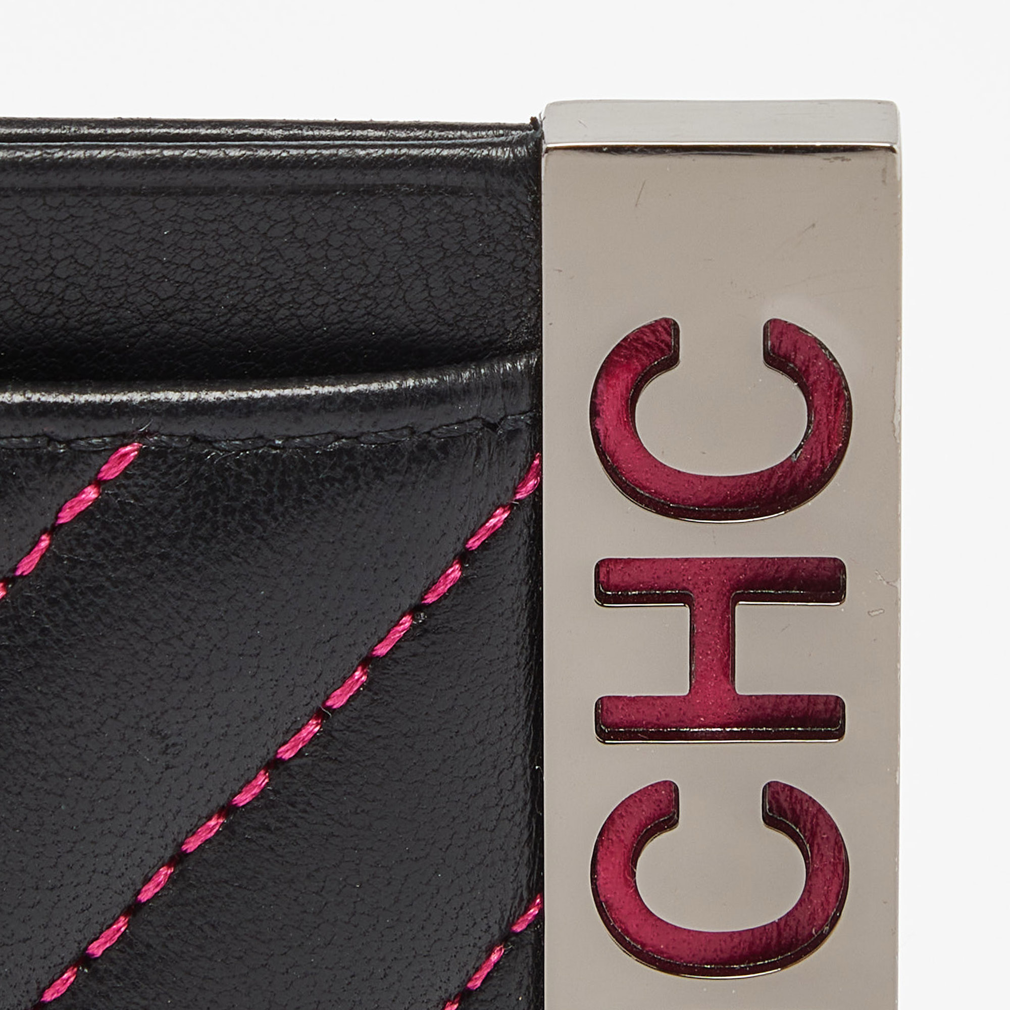 CH Carolina Herrera Black Quilted Leather Card Holder