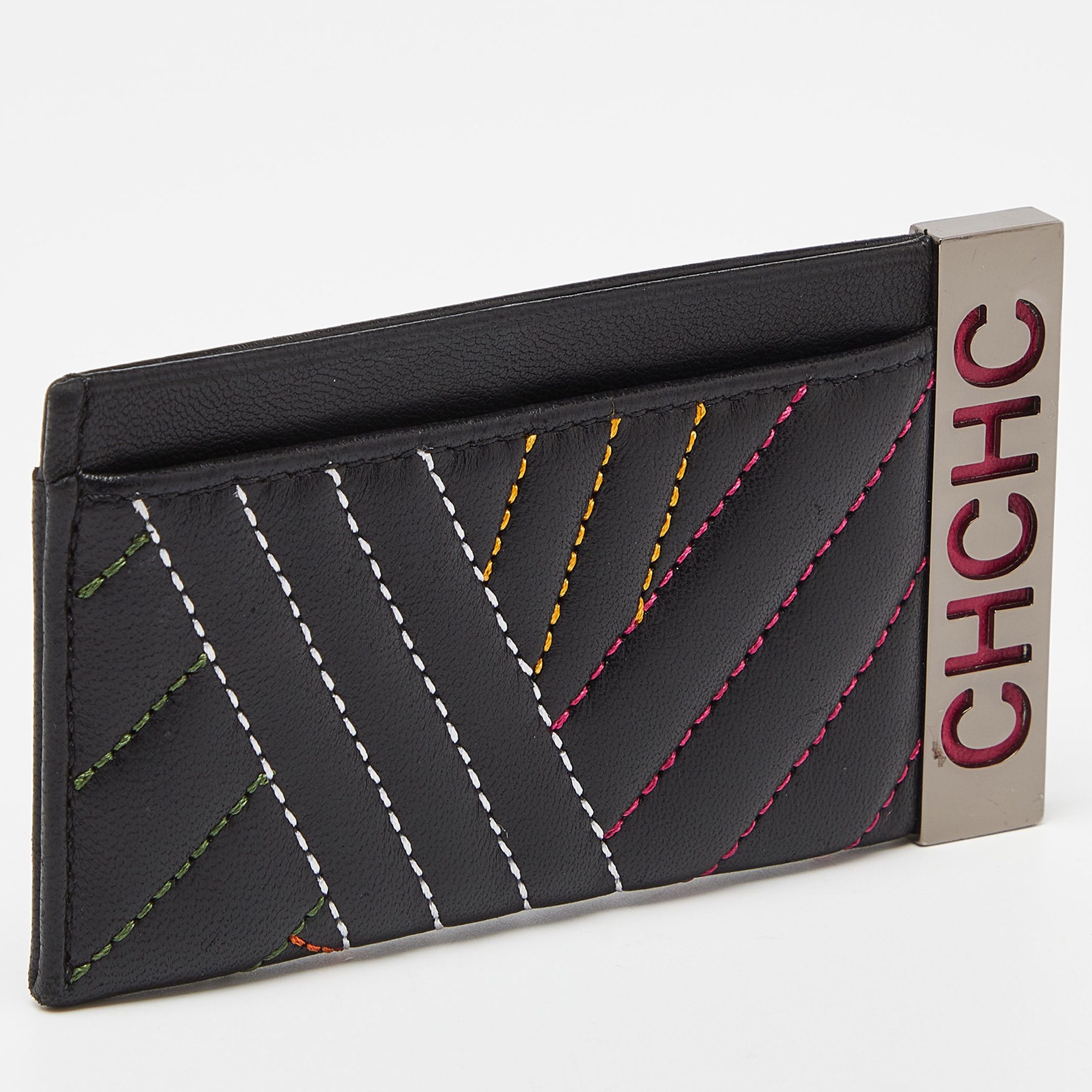 CH Carolina Herrera Black Quilted Leather Card Holder