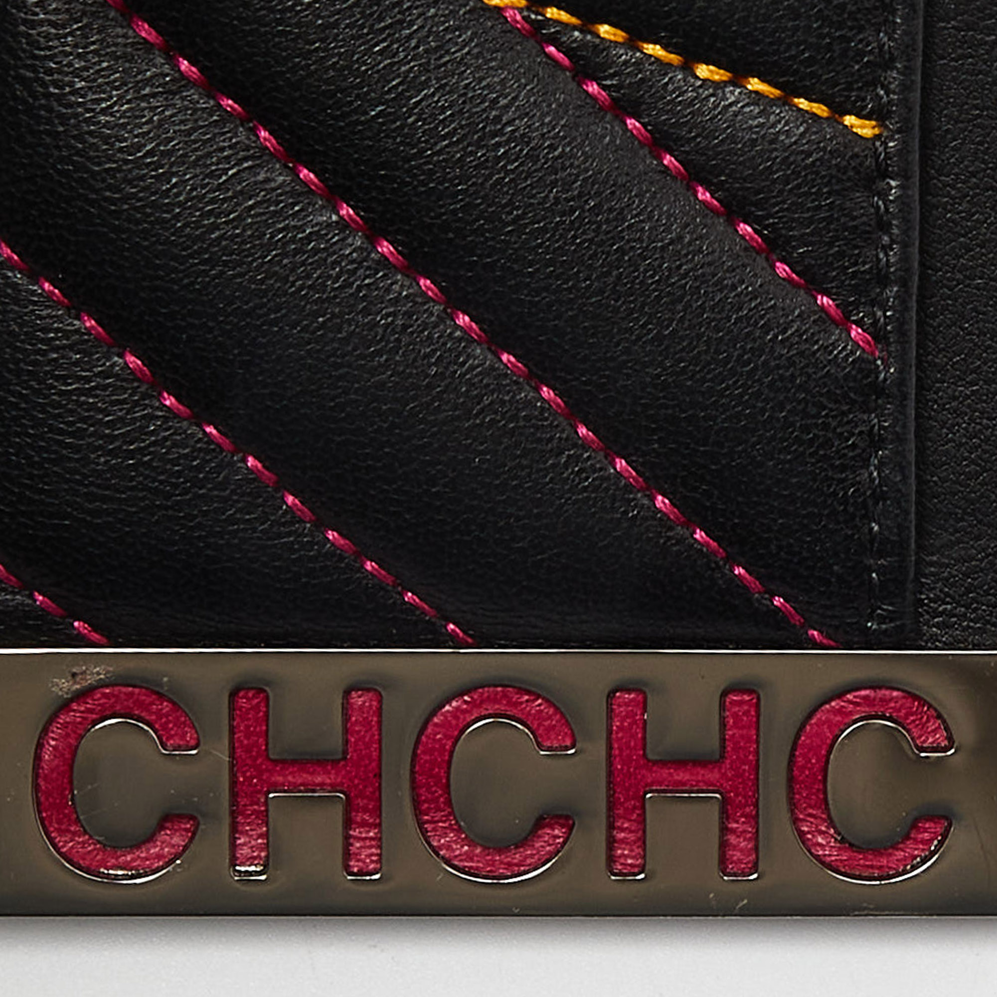 CH Carolina Herrera Black Quilted Leather Card Holder