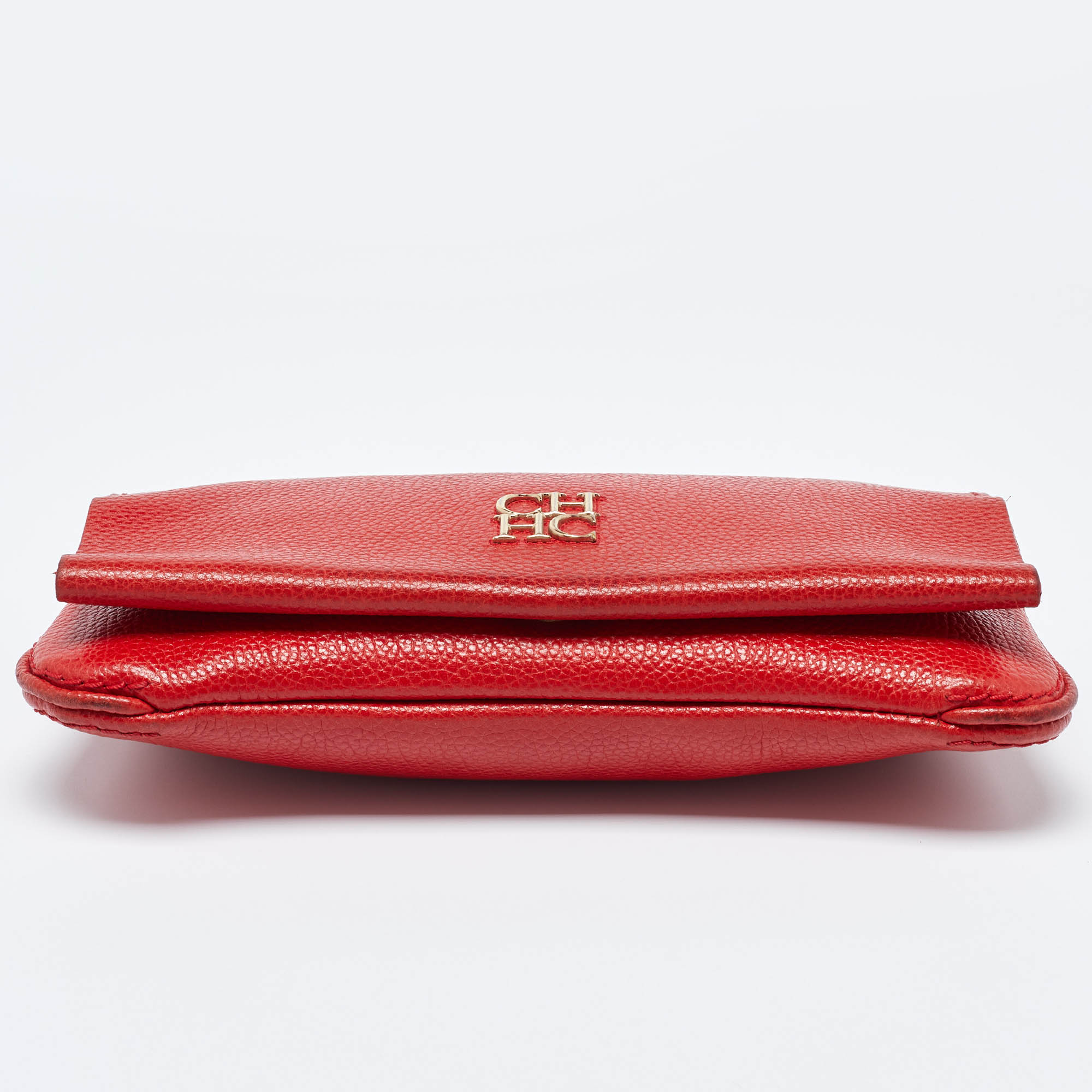 CH Carolina Herrera Red Leather Flap Chain Shoulder Bag