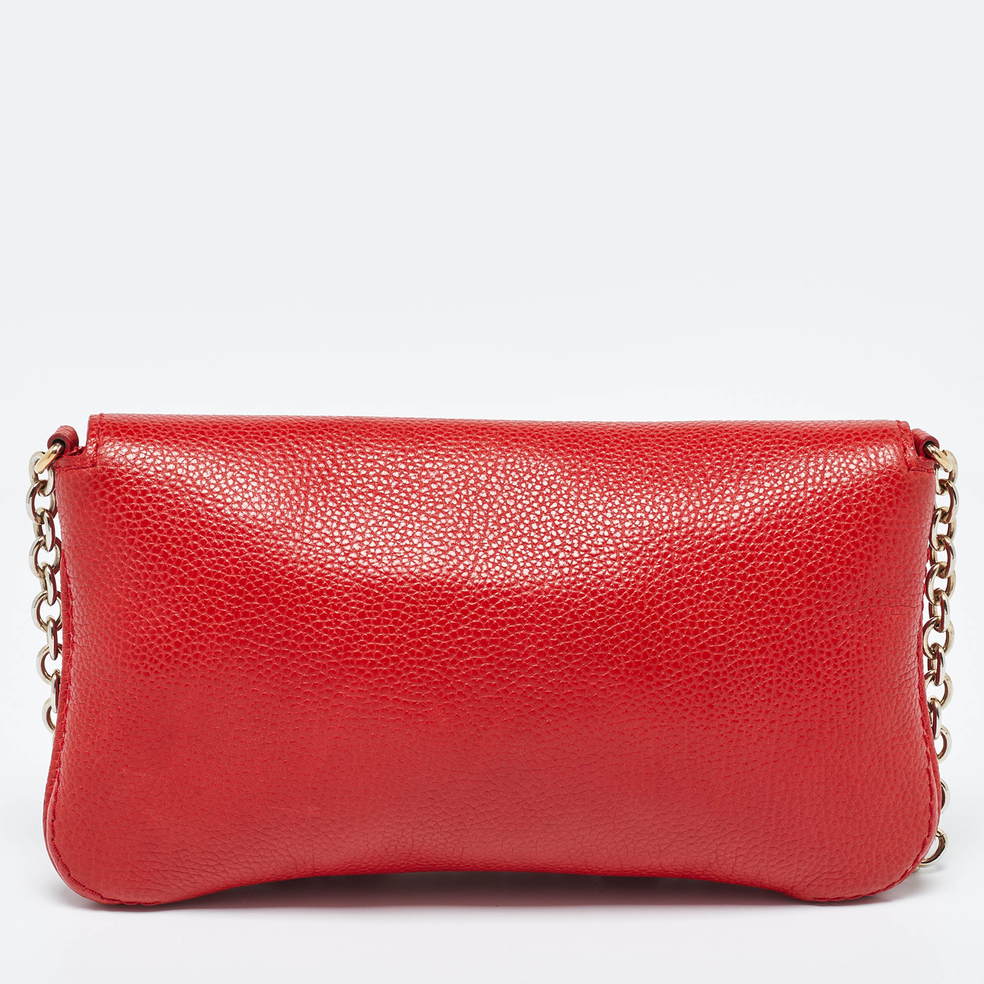 CH Carolina Herrera Red Leather Flap Chain Shoulder Bag