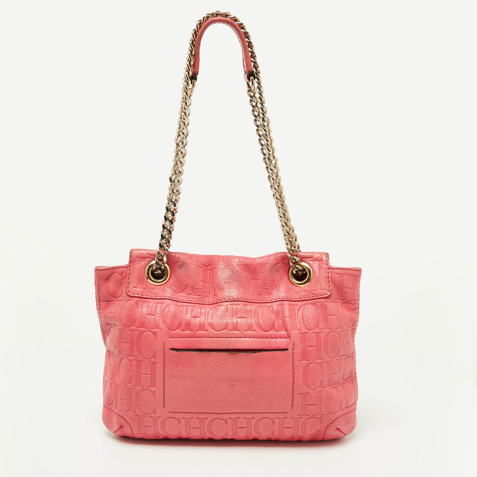 CH Carolina Herrera Pink Monogram Embossed Leather Audrey Shoulder Bag