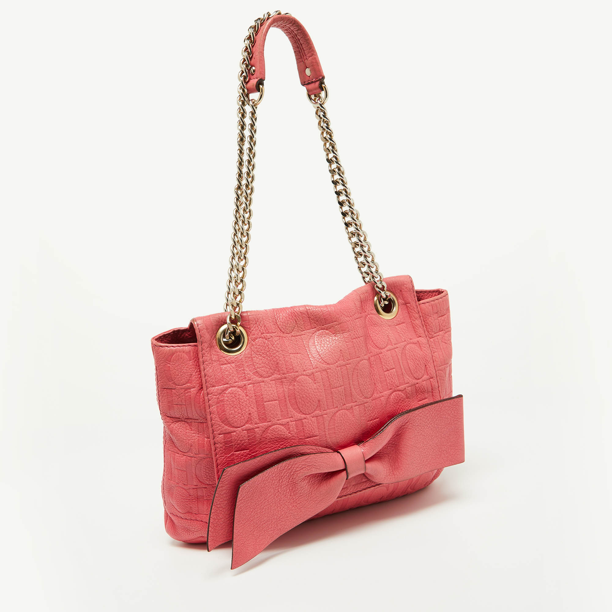 CH Carolina Herrera Pink Monogram Embossed Leather Audrey Shoulder Bag