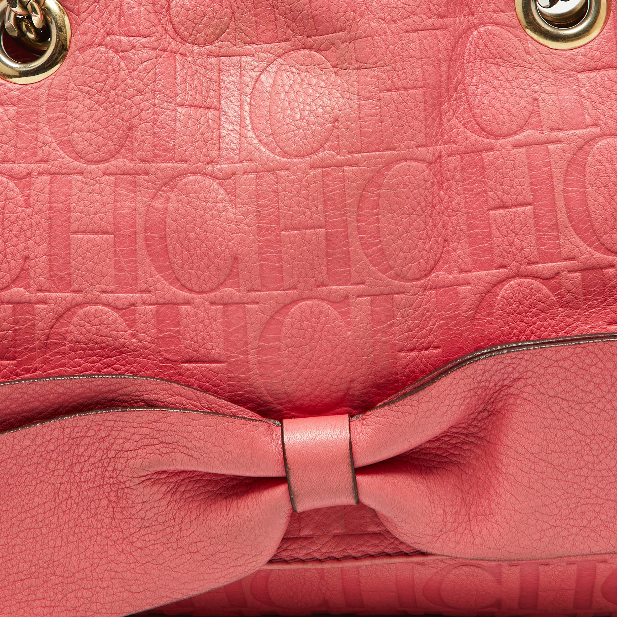 CH Carolina Herrera Pink Monogram Embossed Leather Audrey Shoulder Bag