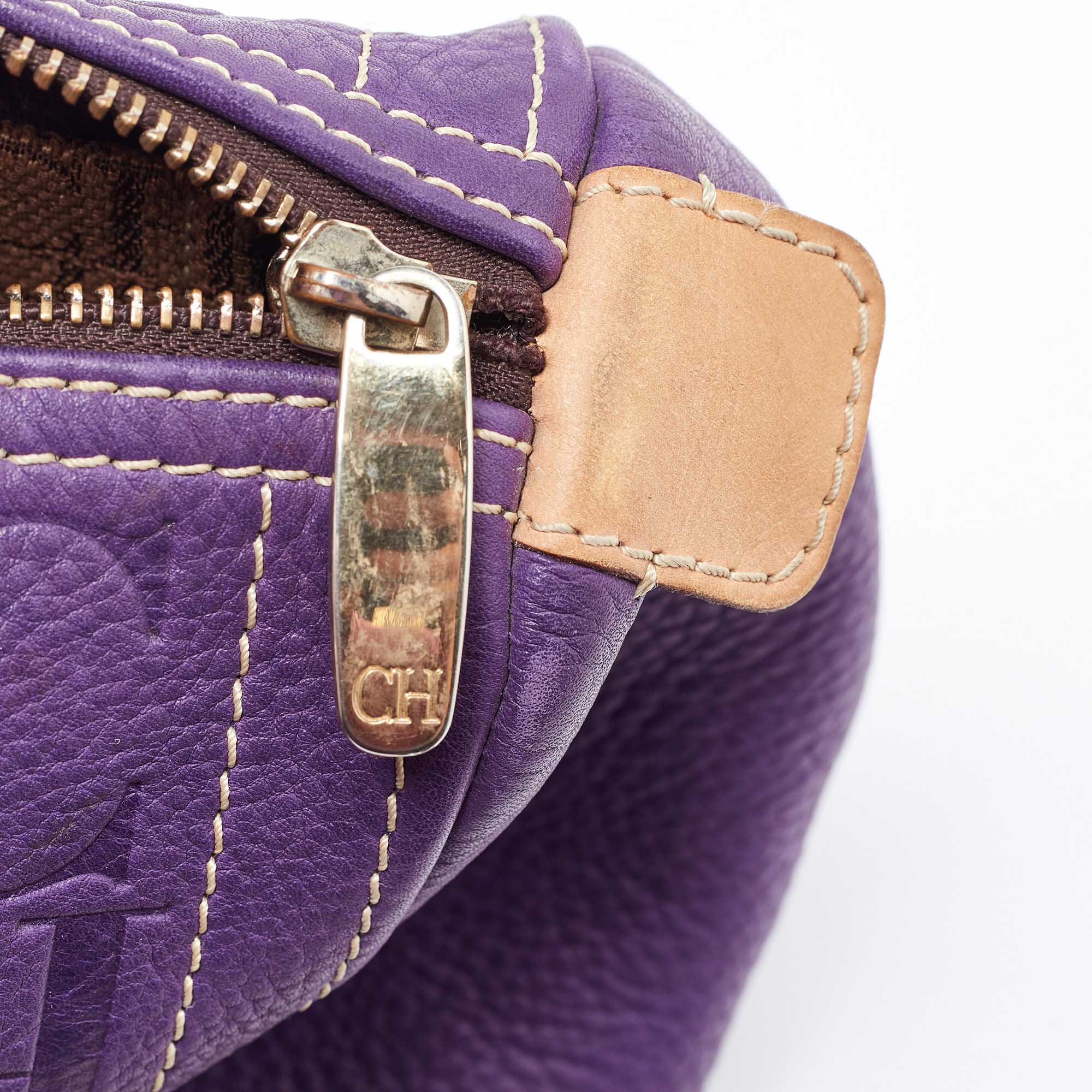 CH Carolina Herrera Purple Monogram Leather Andy Boston Bag