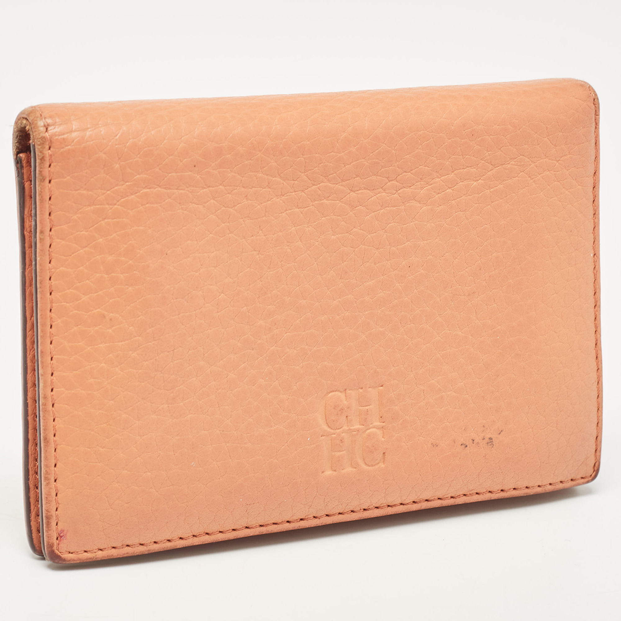 CH Carolina Herrera Peach Leather Compact Flap Wallet