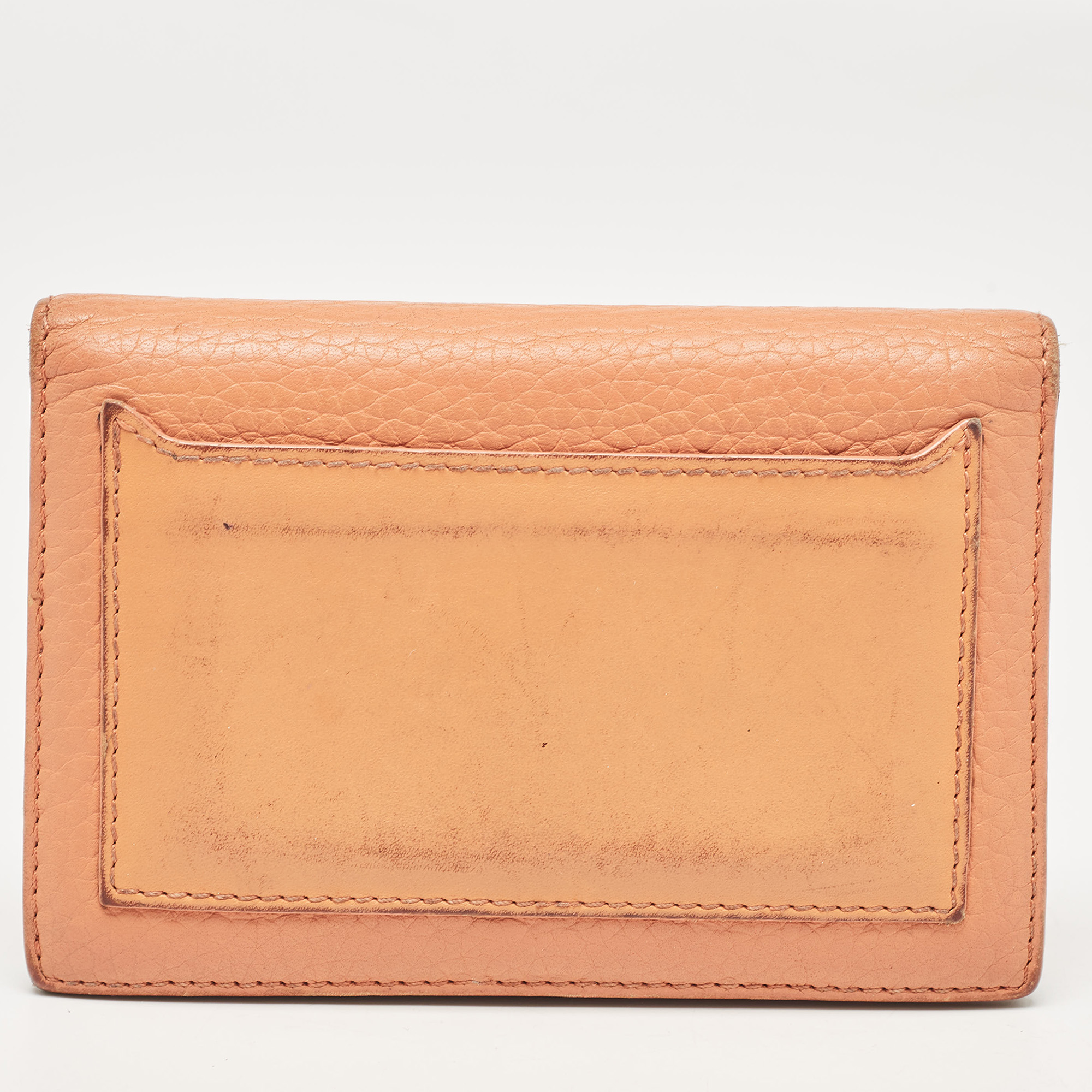 CH Carolina Herrera Peach Leather Compact Flap Wallet