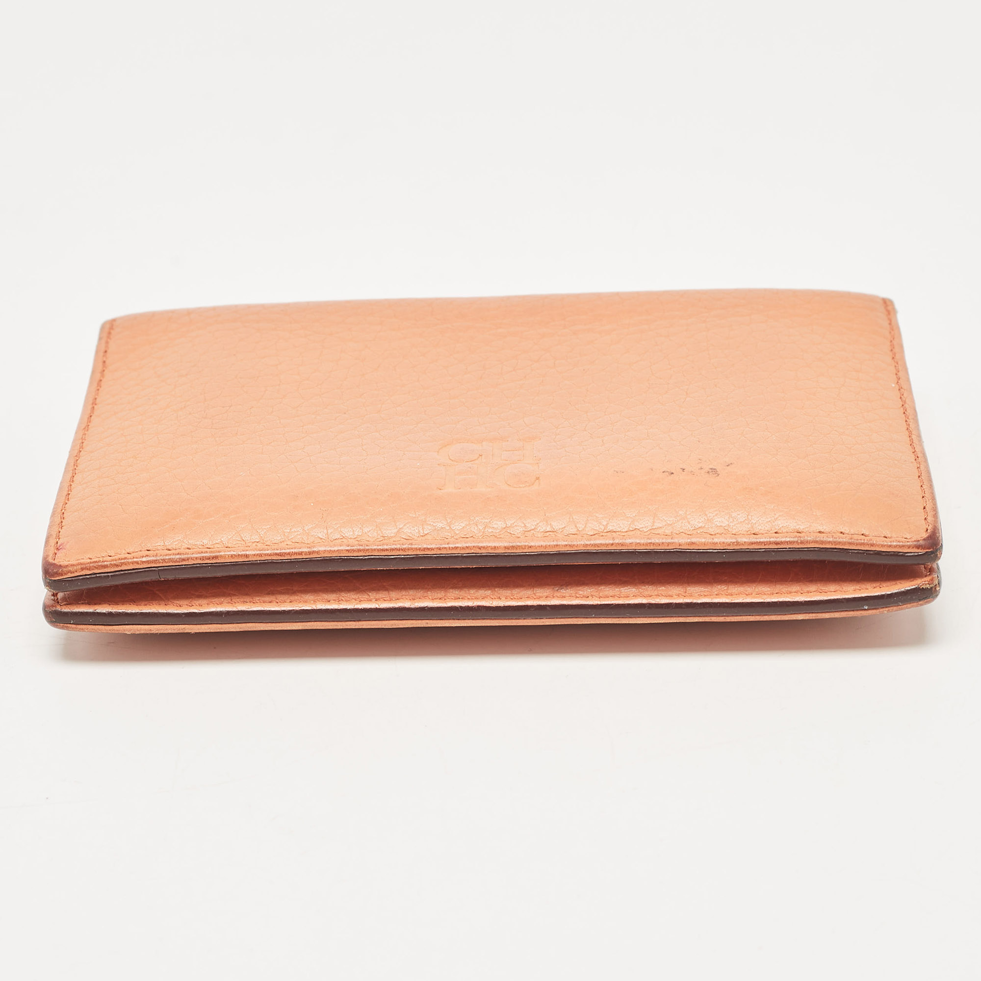 CH Carolina Herrera Peach Leather Compact Flap Wallet