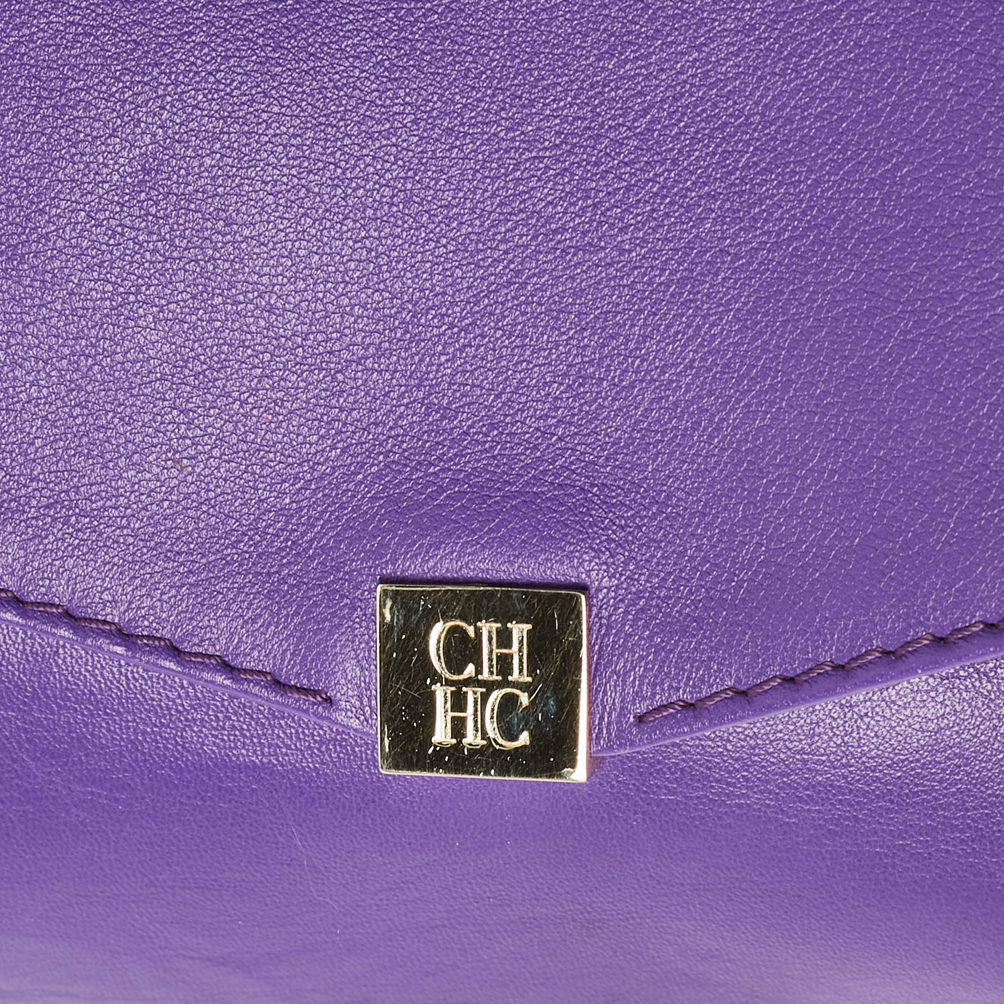 CH Carolina Herrera Purple Leather Flap Shoulder Bag