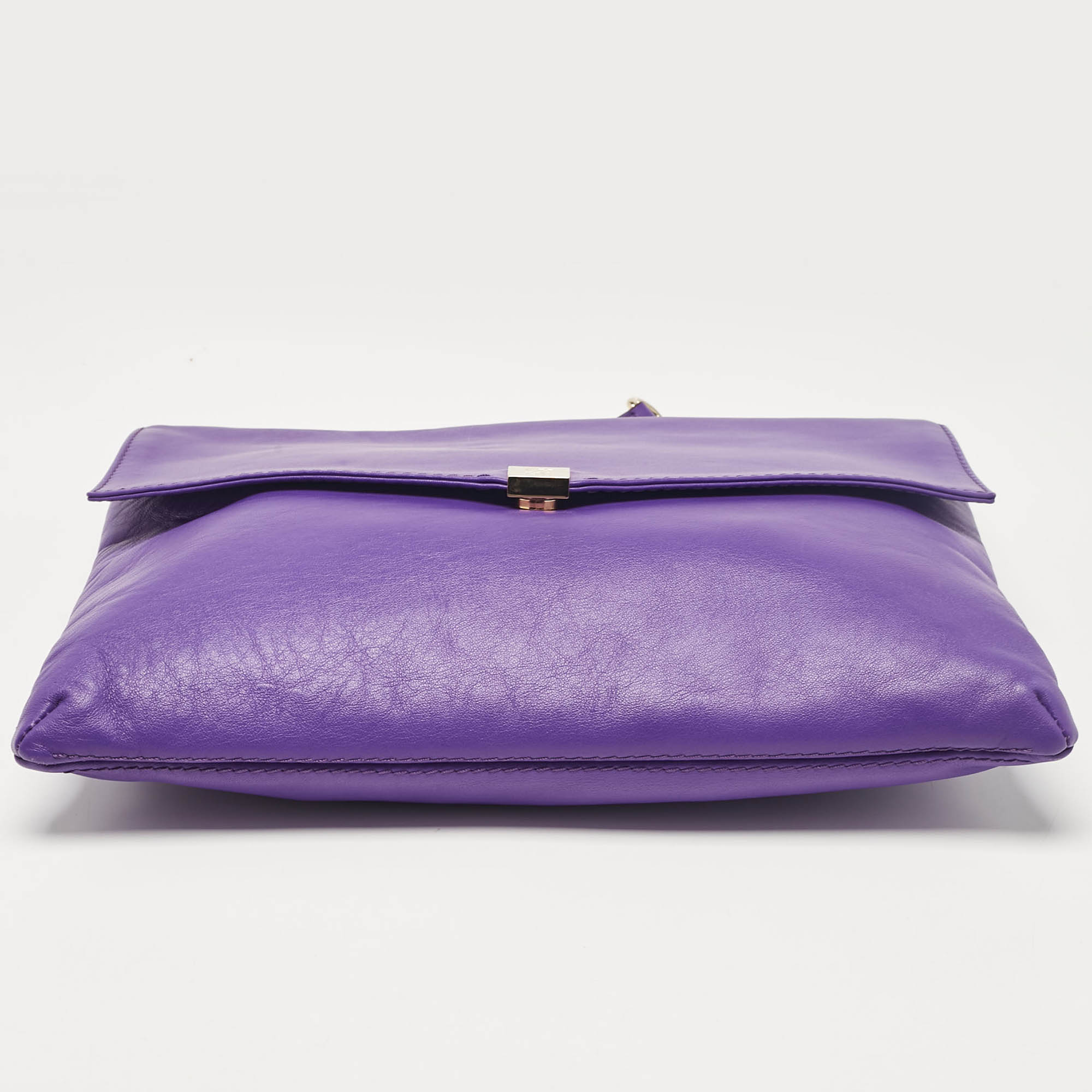 CH Carolina Herrera Purple Leather Flap Shoulder Bag