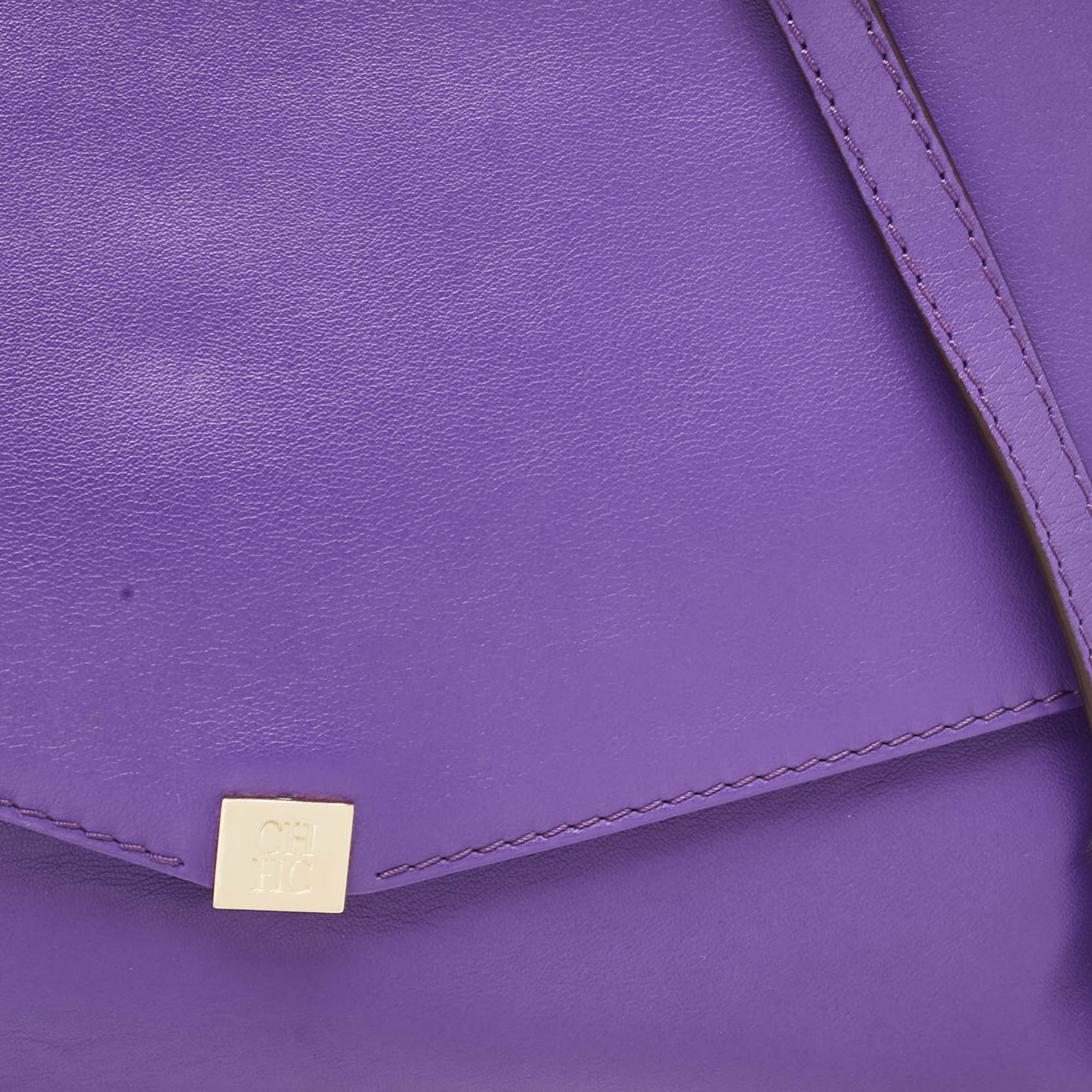 CH Carolina Herrera Purple Leather Flap Shoulder Bag