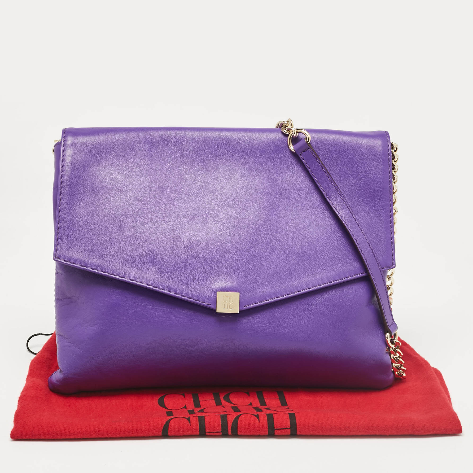 CH Carolina Herrera Purple Leather Flap Shoulder Bag