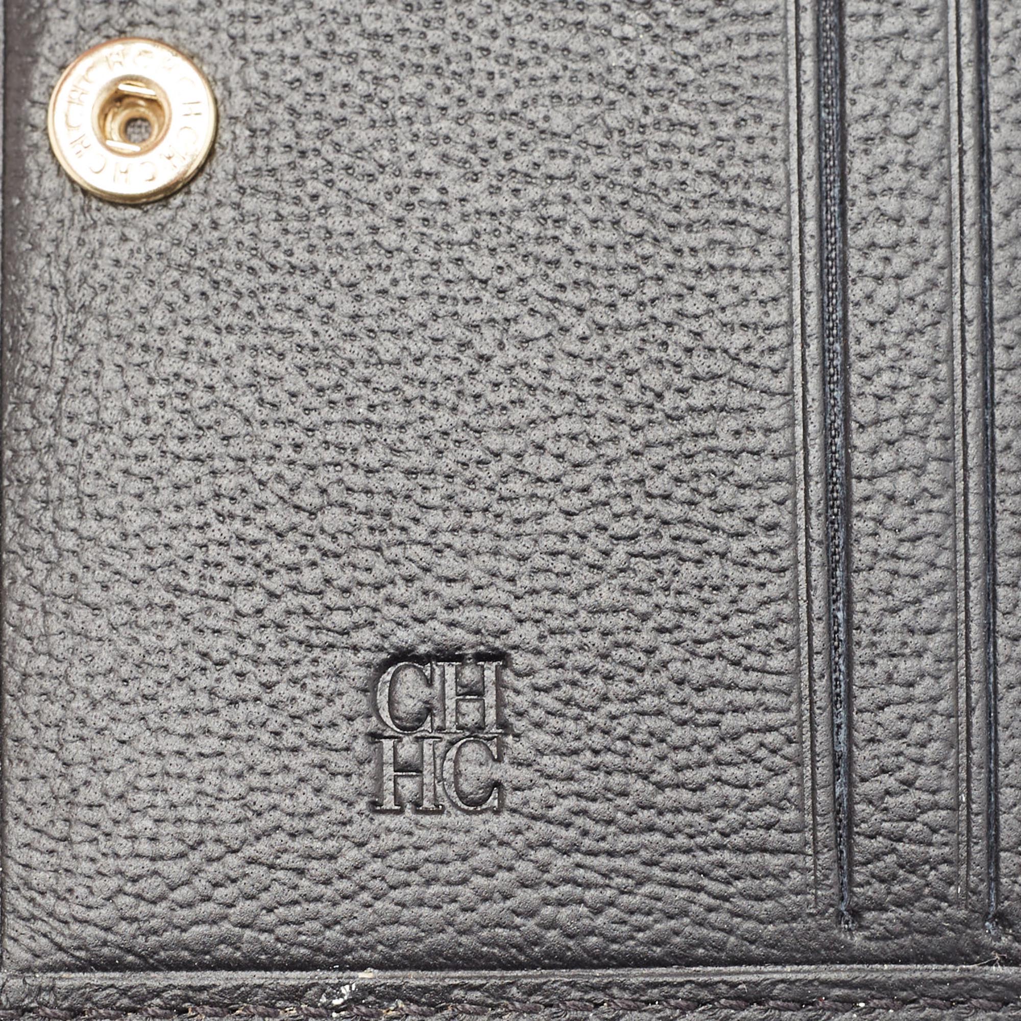 CH Carolina Herrera Black Monogram Leather Compact Wallet