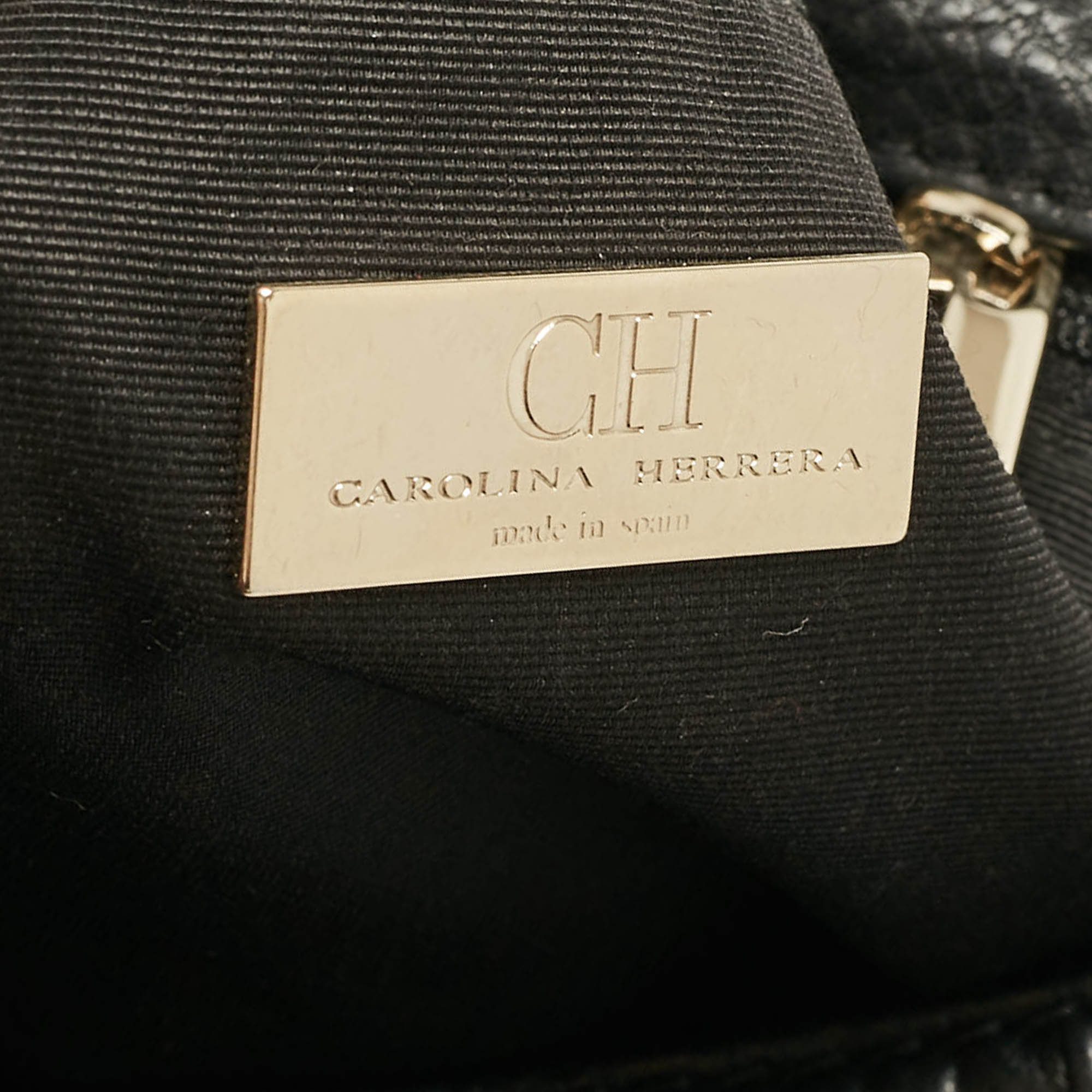 CH Carolina Herrera Black Monogram Embossed Leather Audrey Shoulder Bag