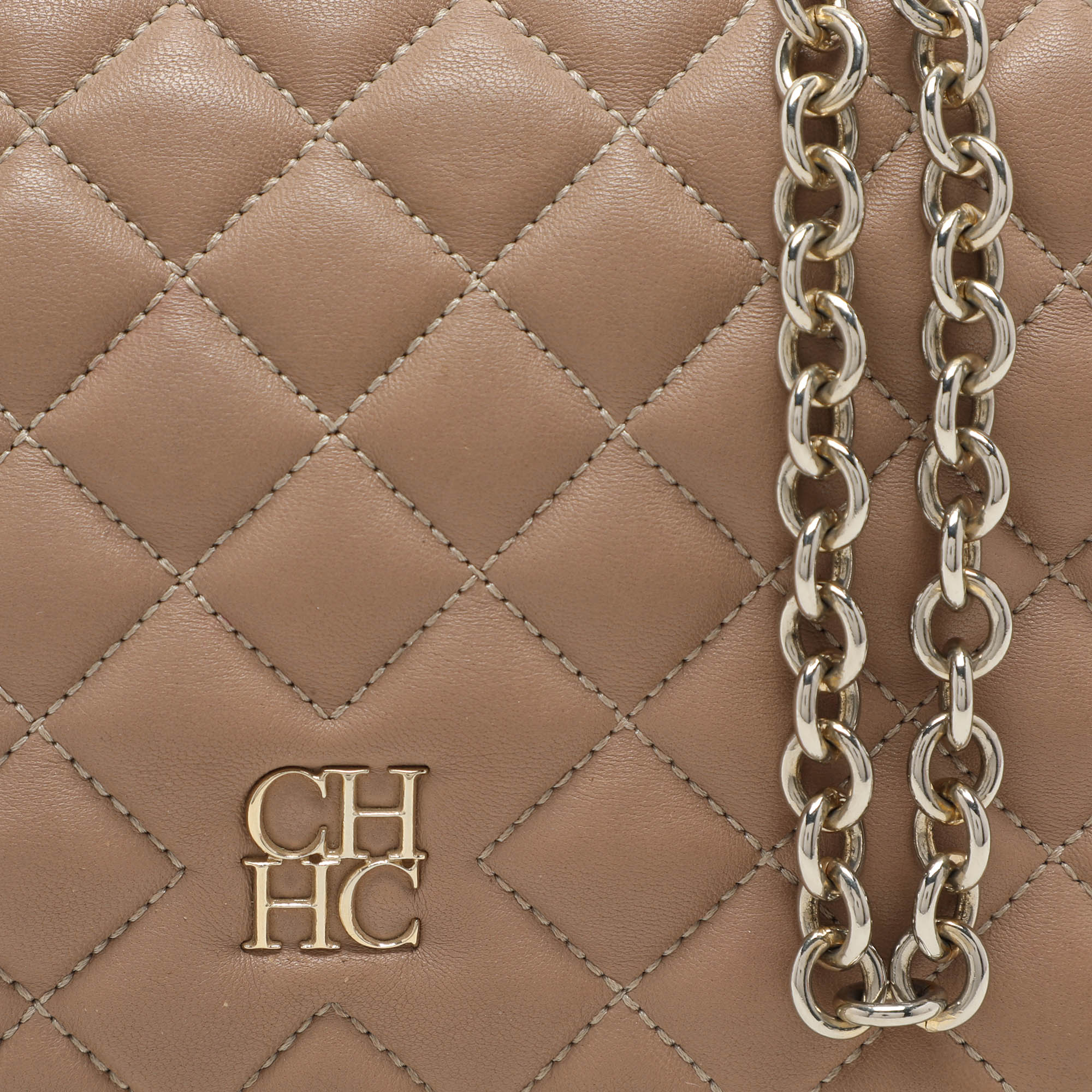 CH Carolina Herrera Beige Quilted Leather Flap Shoulder Bag