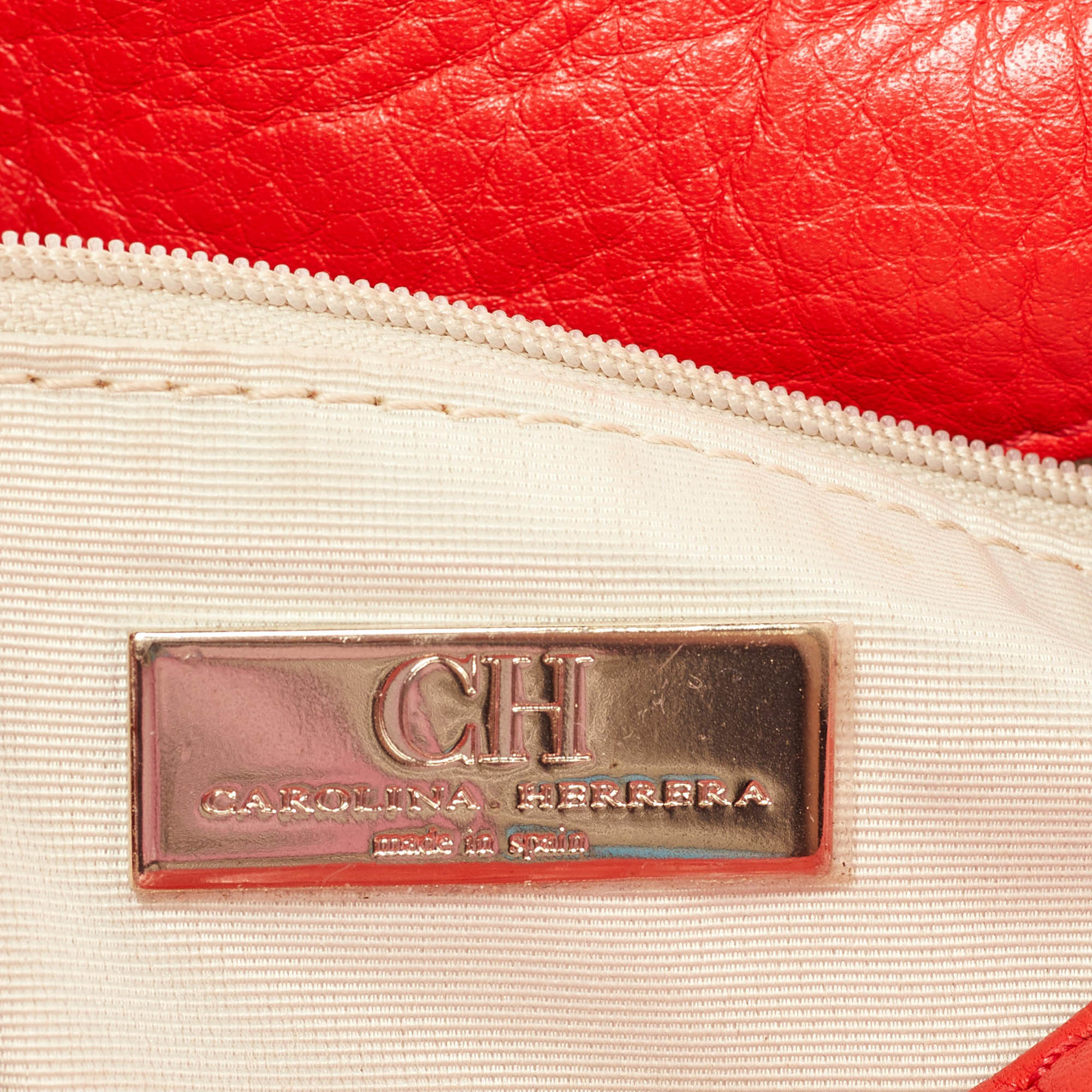 CH Carolina Herrera Orange Monogram Embossed Leather Audrey Shoulder Bag