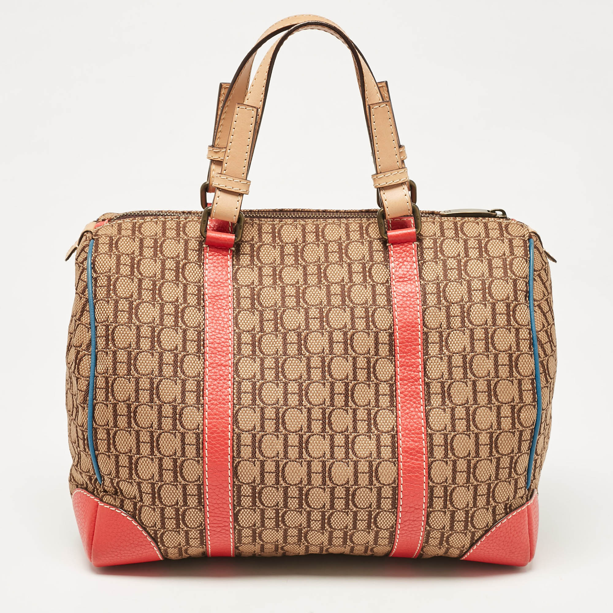 CH Carolina Herrera Multicolor Monogram Canvas And Leather Andy Boston Bag