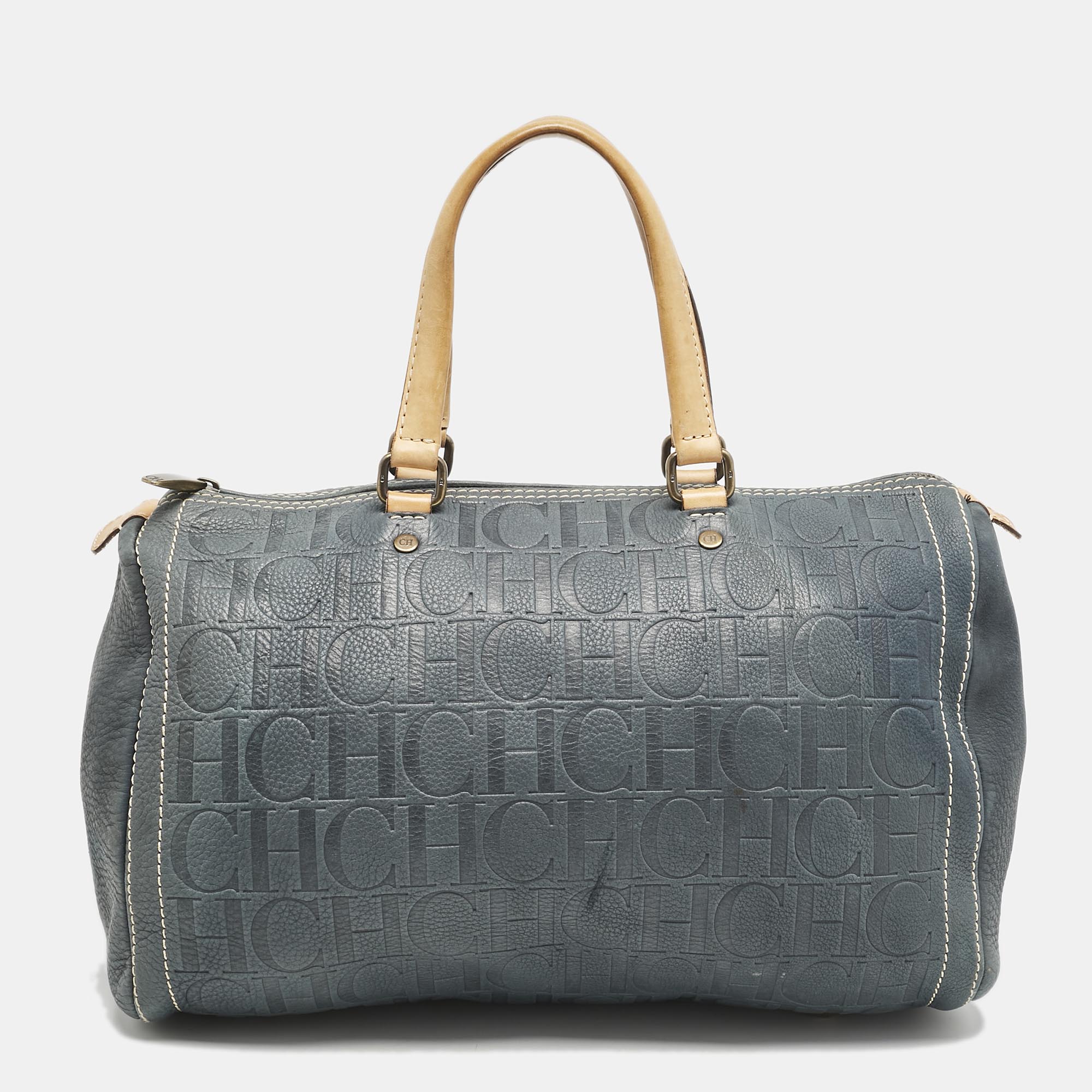 CH Carolina Herrera Navy Blue Monogram Embossed Leather Andy Boston Bag
CH Carolina Herrera Navy Blue Monogram Embossed Leather Andy Boston Bag