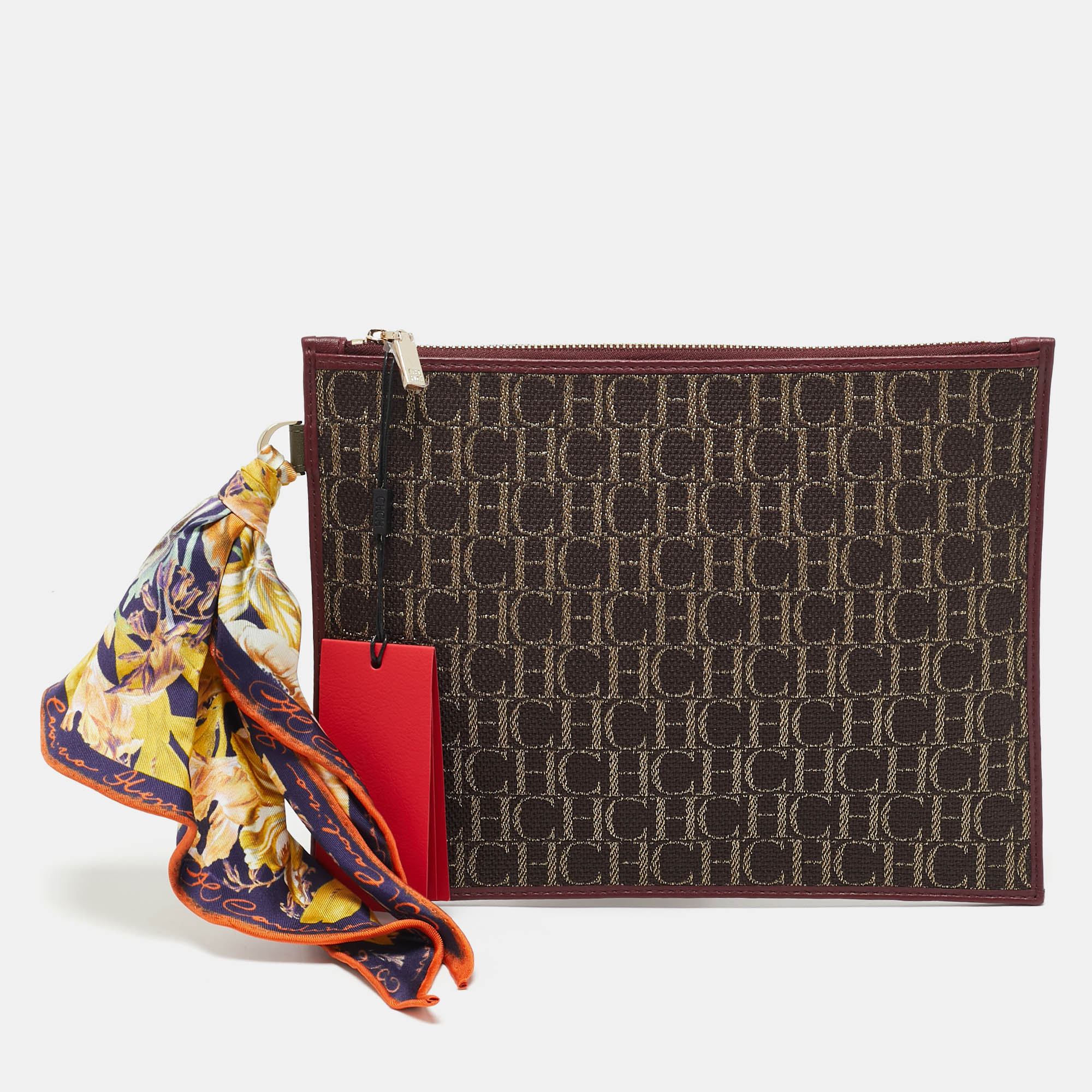 CH Carolina Herrera Burgundy/Brown Monogram Canvas and Leather Scarf Flat Pouch
CH Carolina Herrera Burgundy/Brown Monogram Canvas and Leather Scarf Flat Pouch