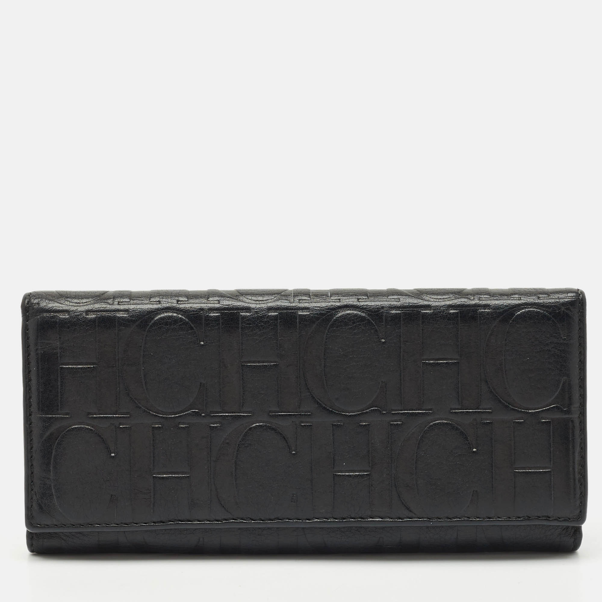 CH Carolina Herrera Black Monogram Leather Flap Continental Wallet, Gold
CH Carolina Herrera Black Monogram Leather Flap Continental Wallet, Gold