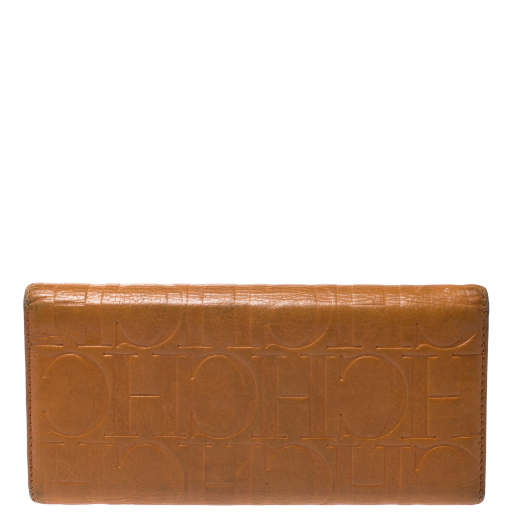 CH Carolina Herrera Mustard Monogram Embossed Leather Trifold Continental Wallet