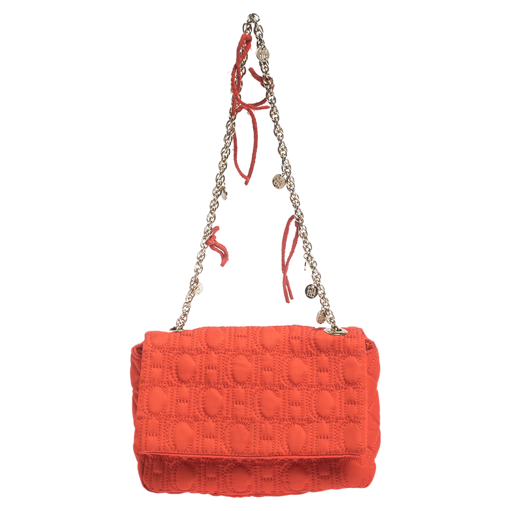 Image of Carolina Herrera Orange Monogram Nylon Shoulder Bag