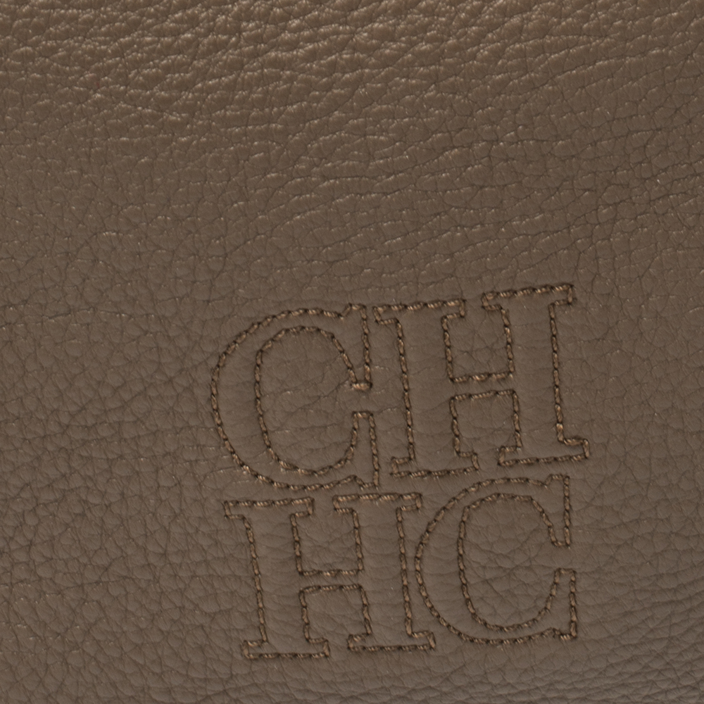 CH Carolina Herrera Two Tone Brown Pebbled Leather Hobo