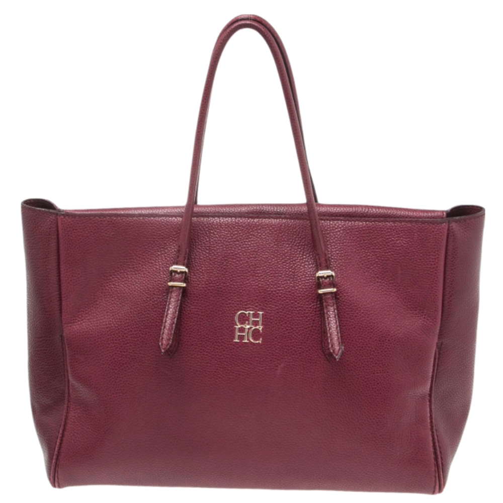 Ch carolina herrera plum leather tempo collection adagio tote