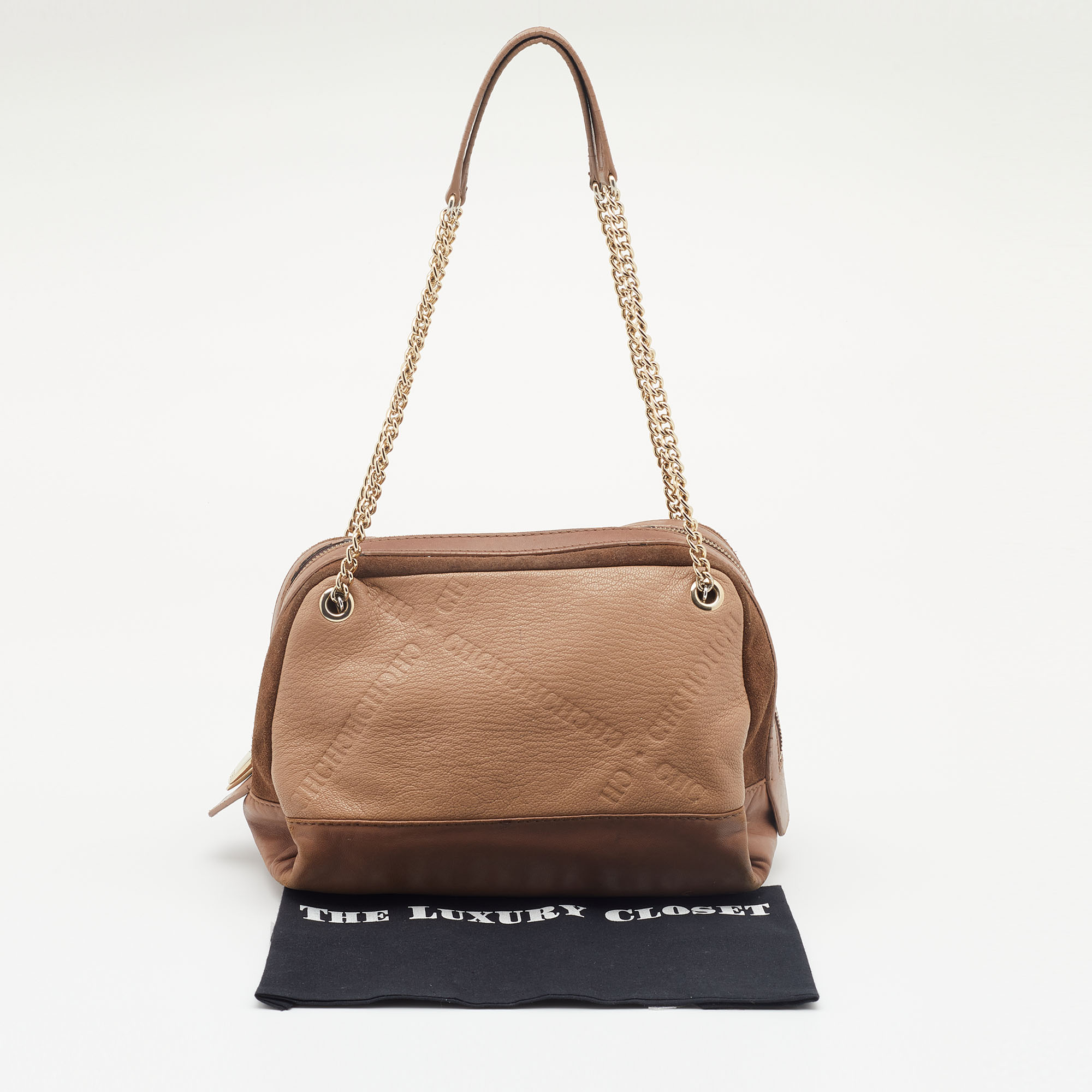 CH Carolina Herrera Brown Leather And Suede Chain Satchel