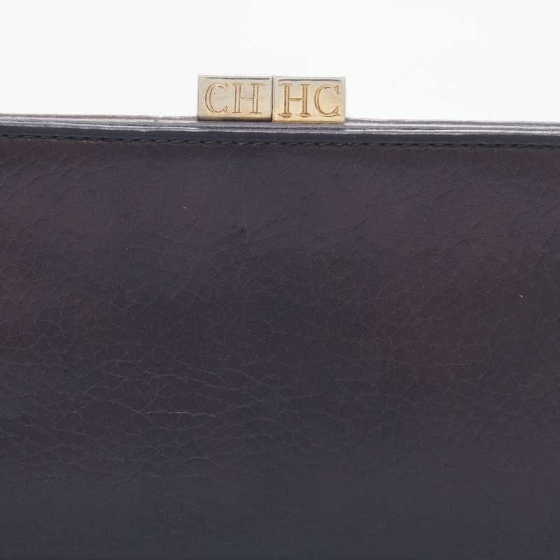 CH Carolina Herrera Black Leather French Continental Wallet