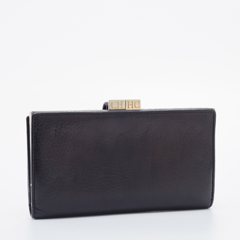 CH Carolina Herrera Black Leather French Continental Wallet
