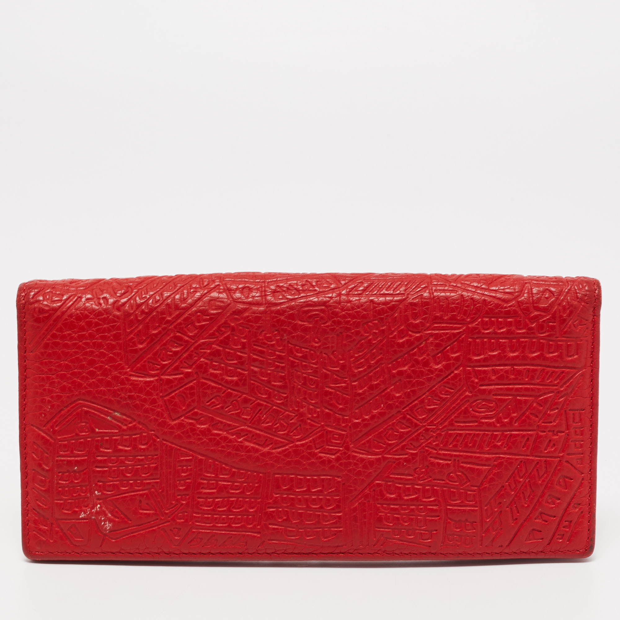 CH Carolina Herrera Red Embossed Leather Bifold Continental Wallet