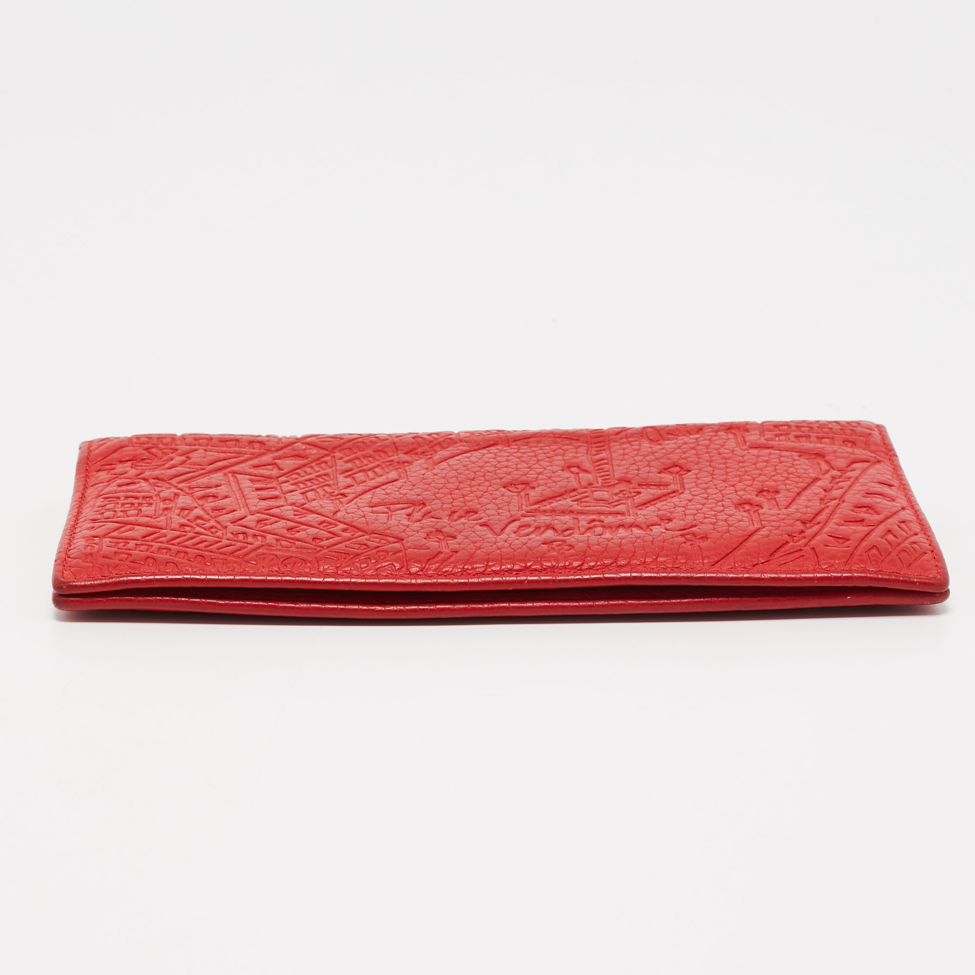 CH Carolina Herrera Red Embossed Leather Bifold Continental Wallet