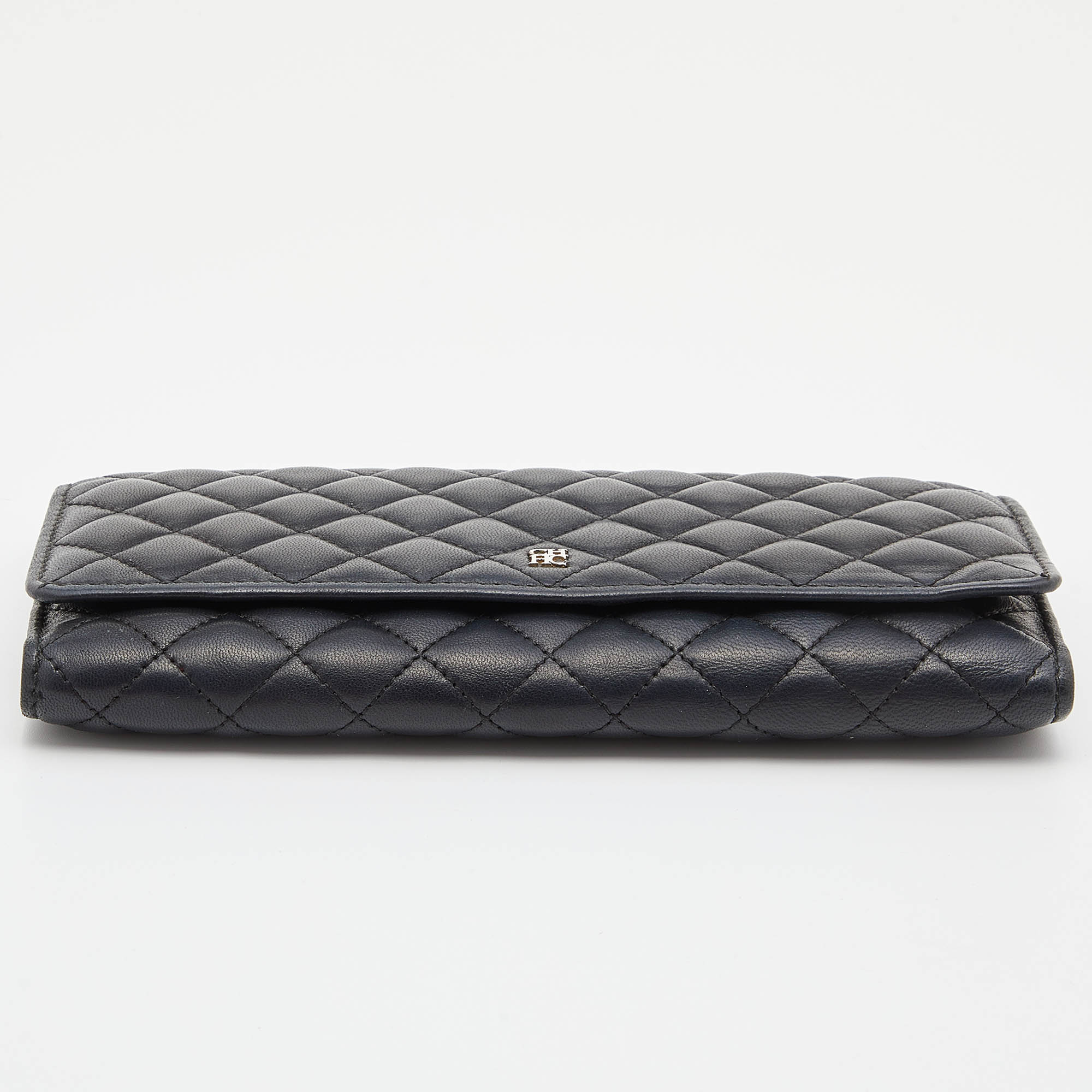 CH Carolina Herrera Black Quilted Leather Continental Wallet