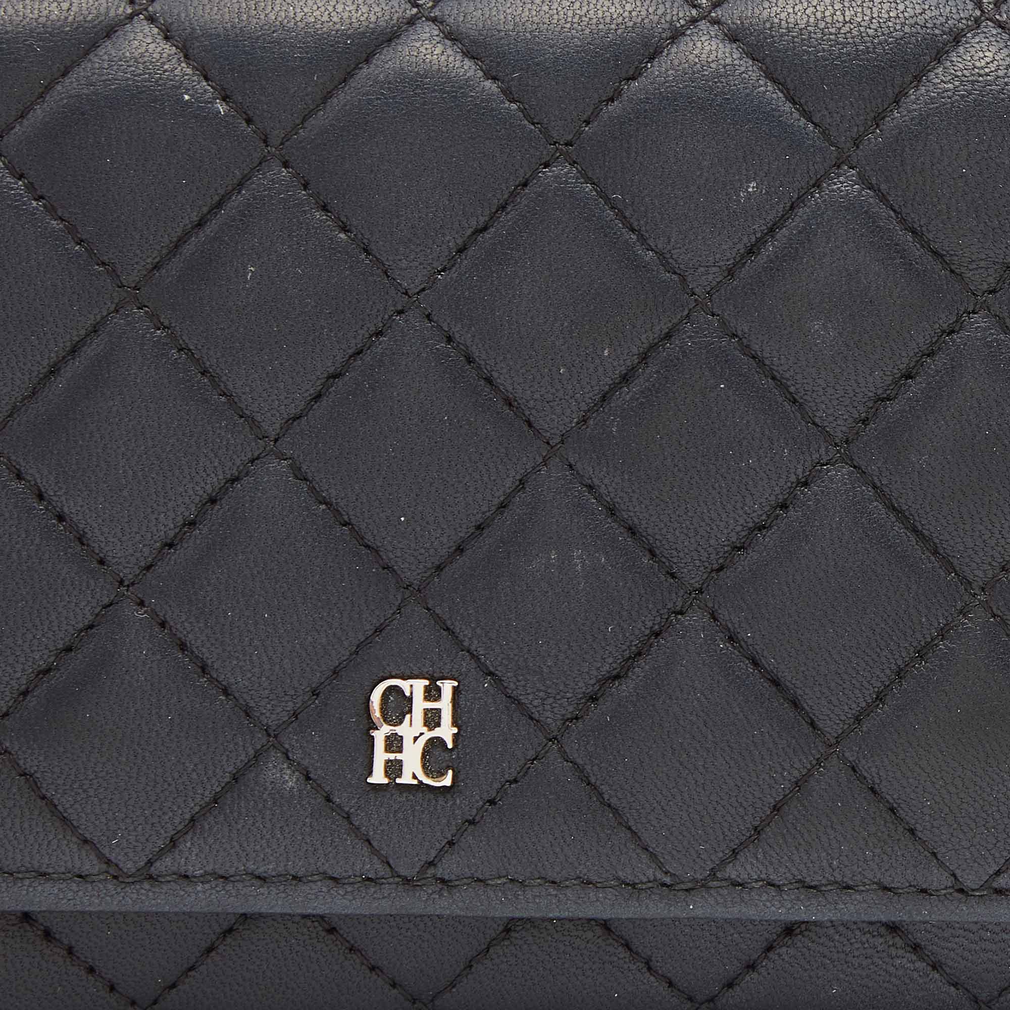 CH Carolina Herrera Black Quilted Leather Continental Wallet