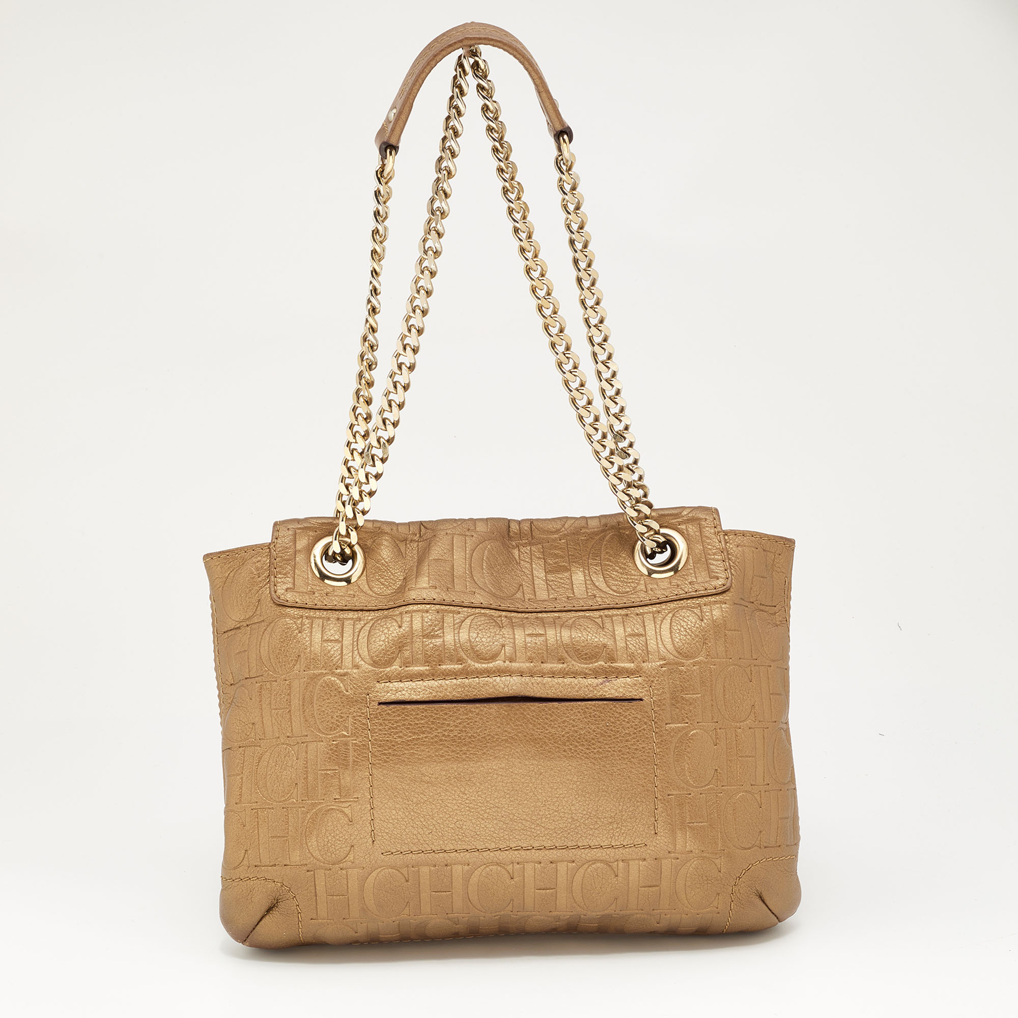 CH Carolina Herrera Metallic Brown Monogram Embossed Leather Audrey Shoulder Bag