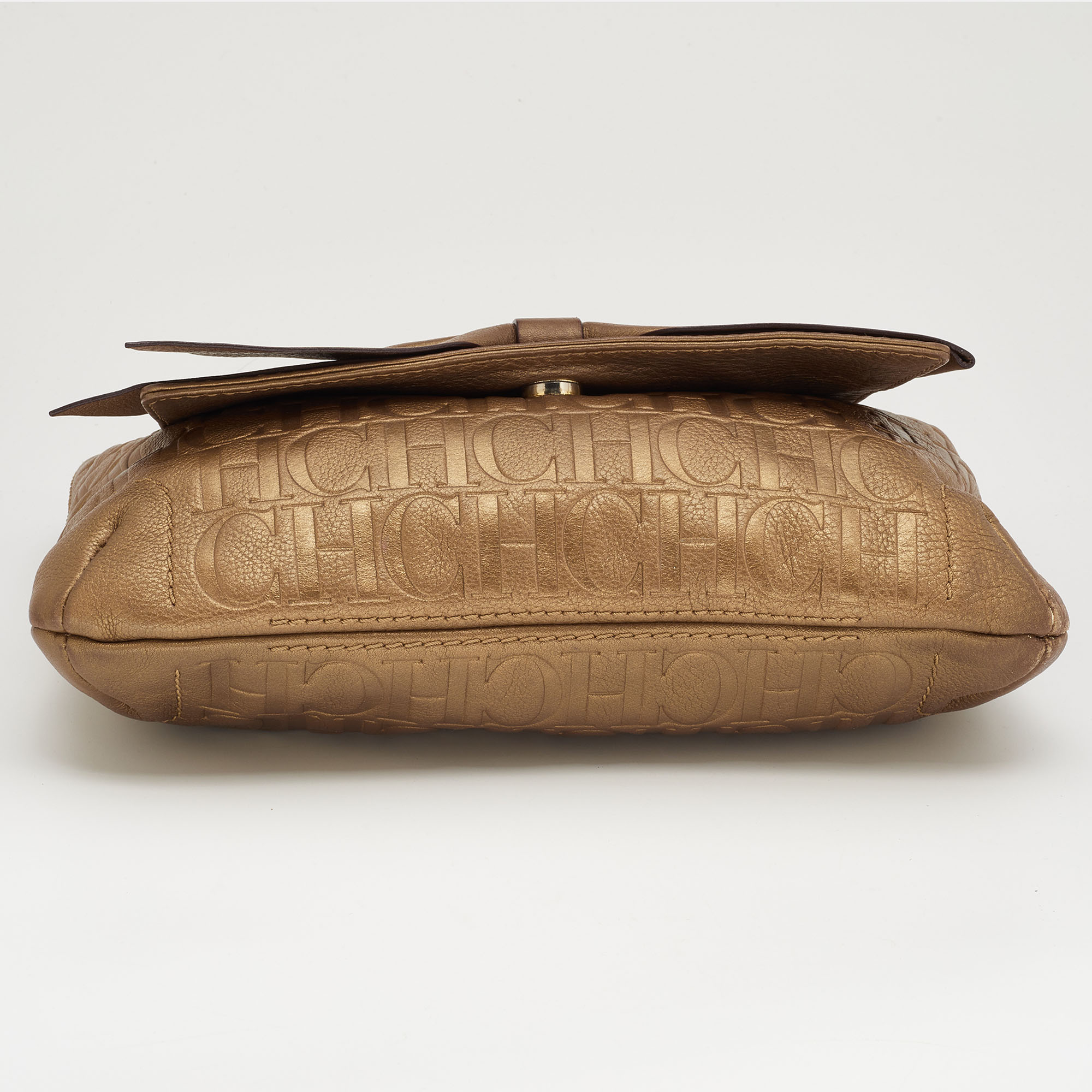 CH Carolina Herrera Metallic Brown Monogram Embossed Leather Audrey Shoulder Bag