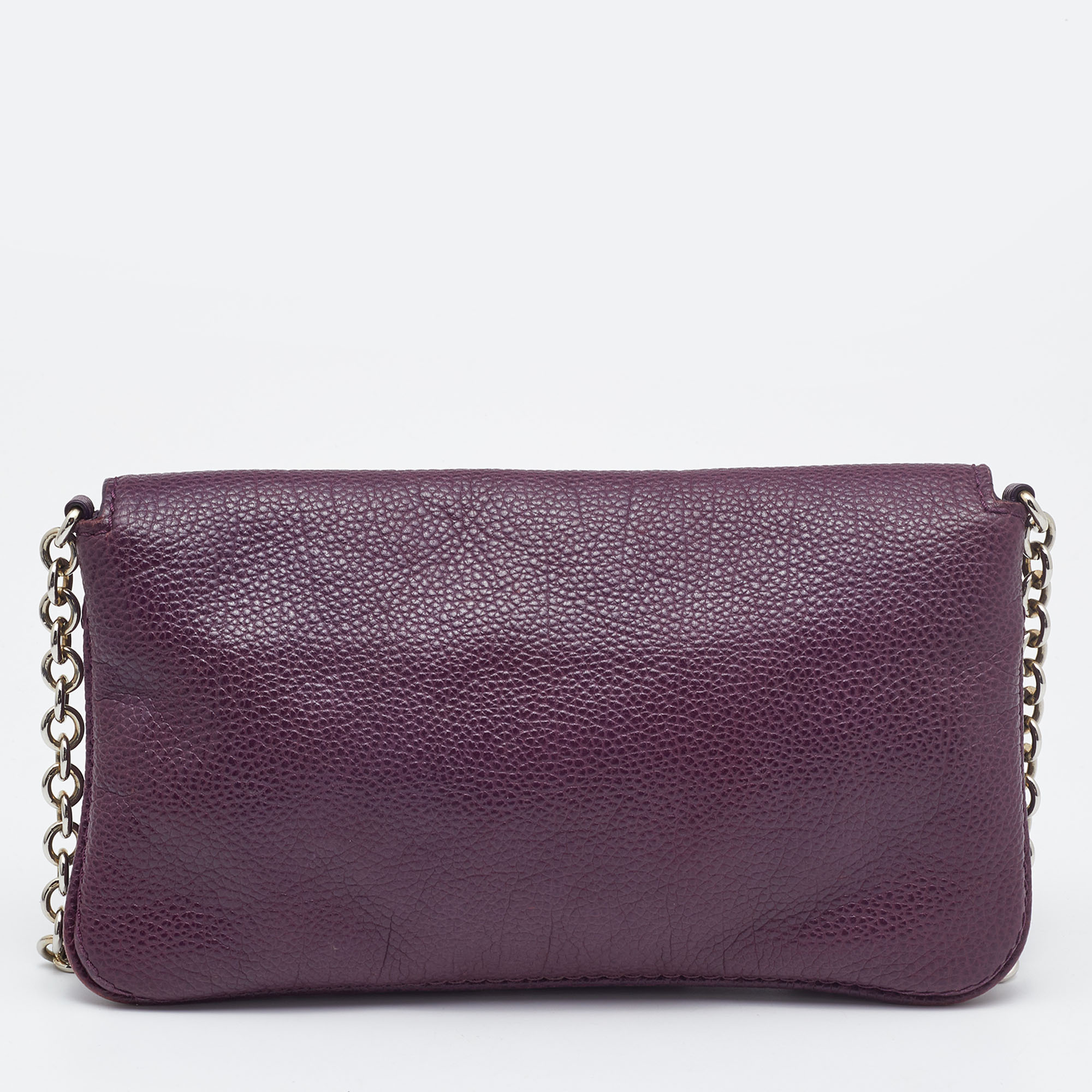 CH Carolina Herrera Purple Leather Chain Flap Shoulder Bag