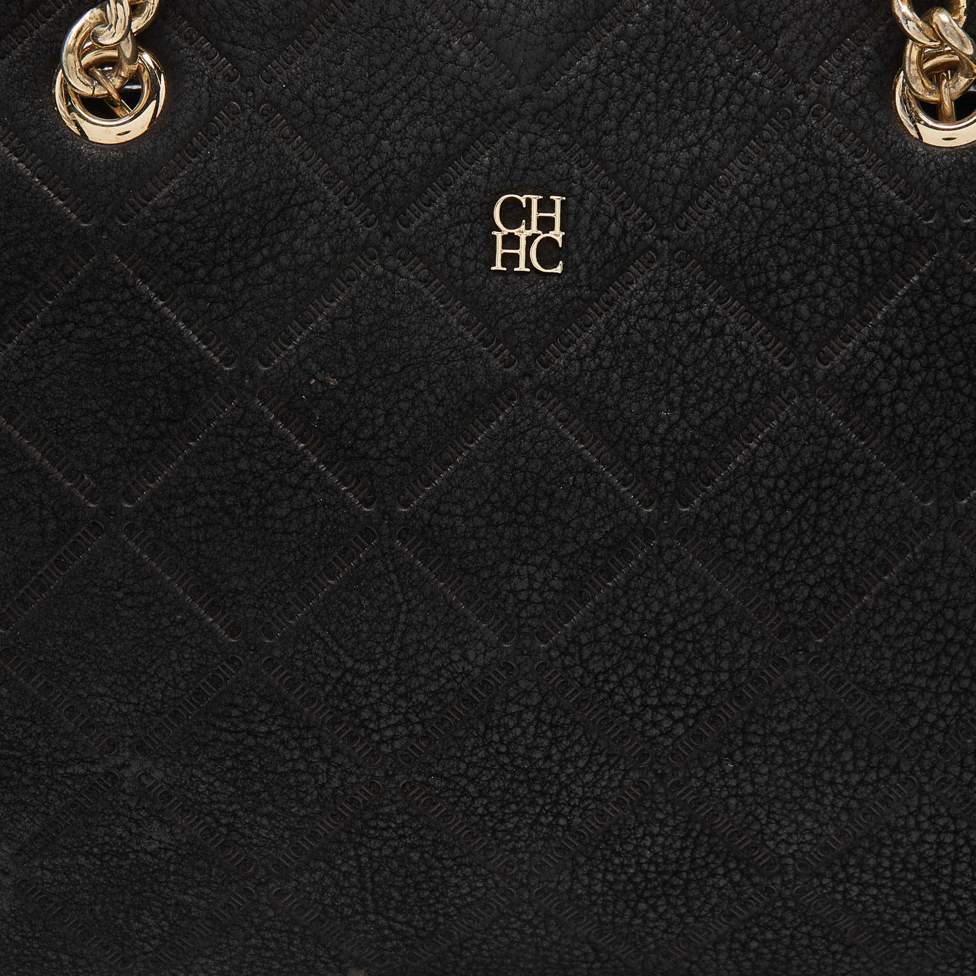 Carolina Herrera Black Quilted Logo Embossed Nubucke Leather Chain Tote